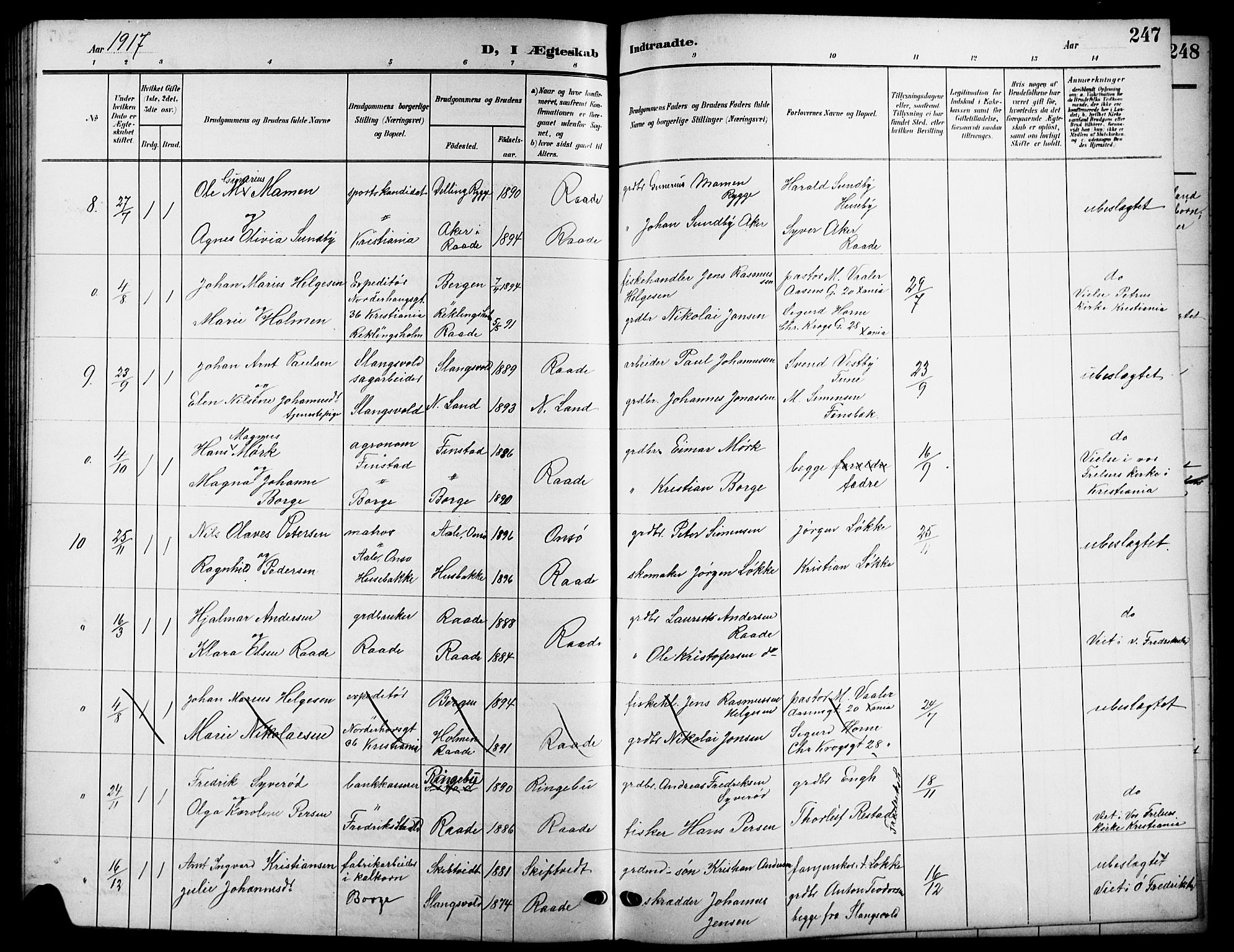 Råde prestekontor kirkebøker, AV/SAO-A-2009/G/Ga/L0001: Parish register (copy) no. 1, 1903-1925, p. 247