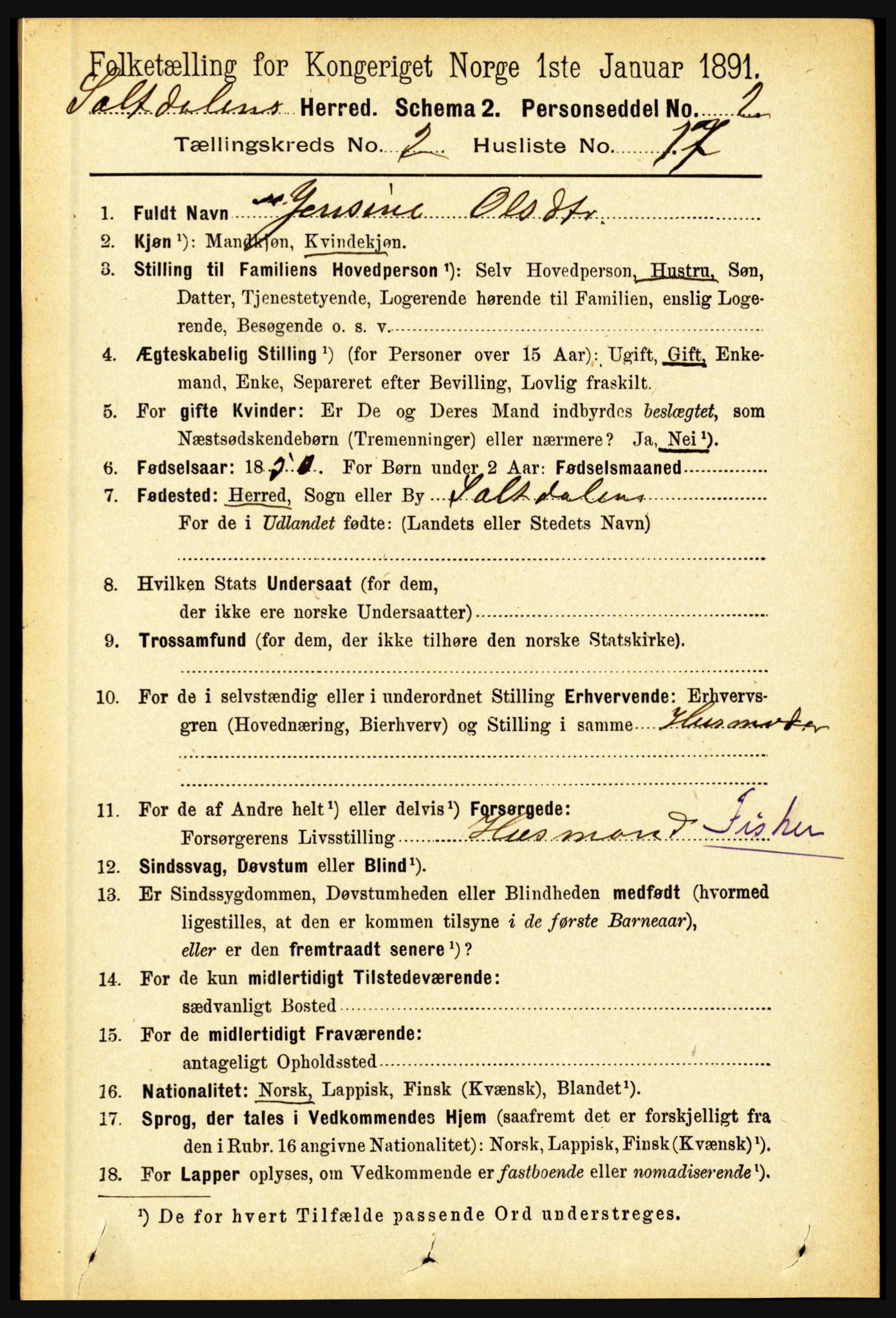 RA, 1891 census for 1840 Saltdal, 1891, p. 788