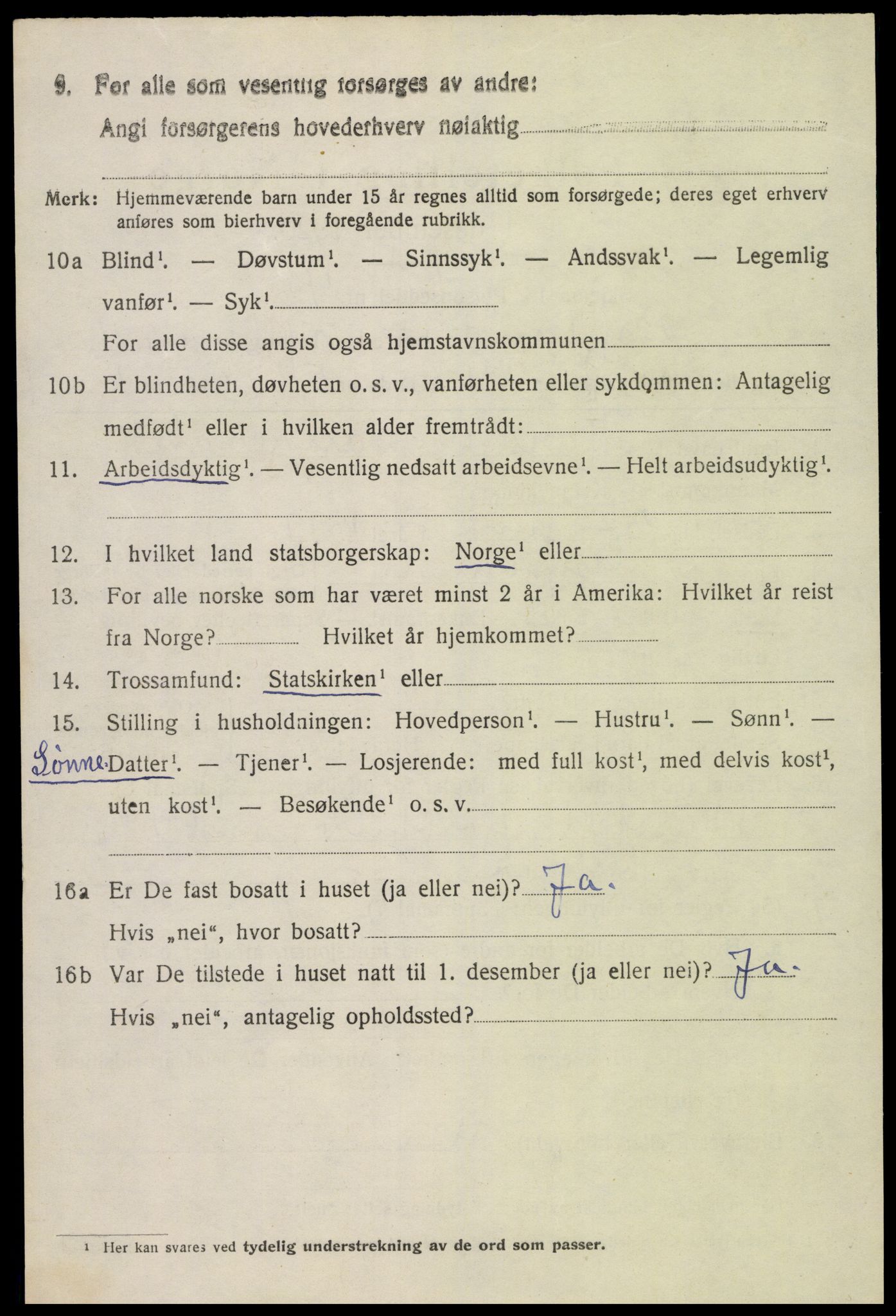 SAK, 1920 census for Bygland, 1920, p. 4460