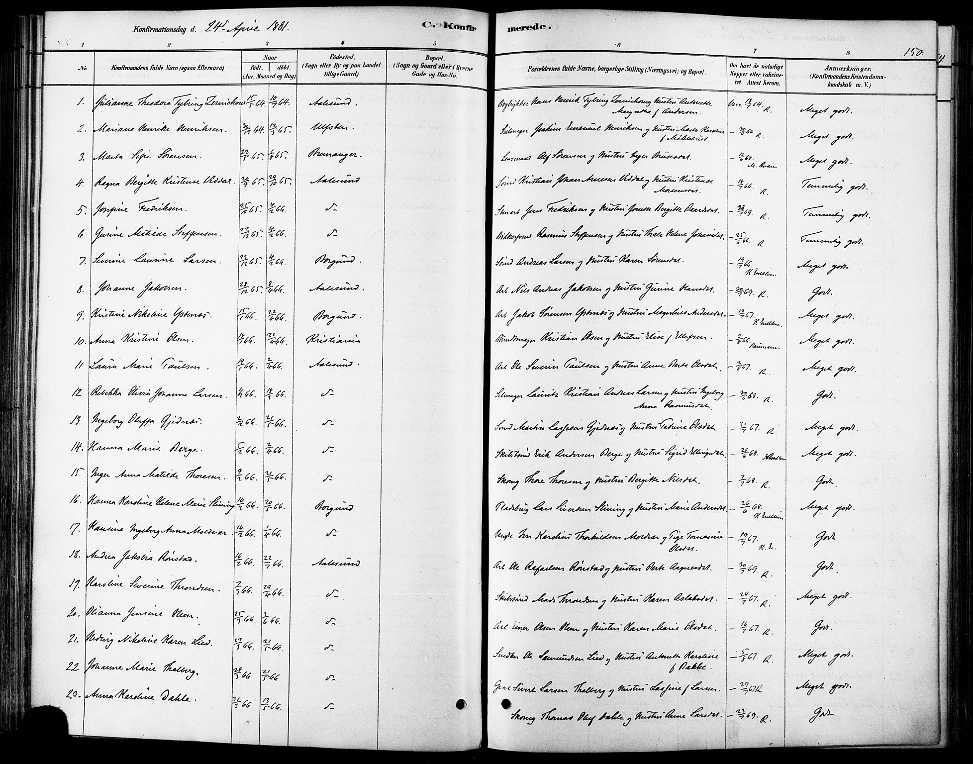 Ministerialprotokoller, klokkerbøker og fødselsregistre - Møre og Romsdal, AV/SAT-A-1454/529/L0454: Parish register (official) no. 529A04, 1878-1885, p. 150