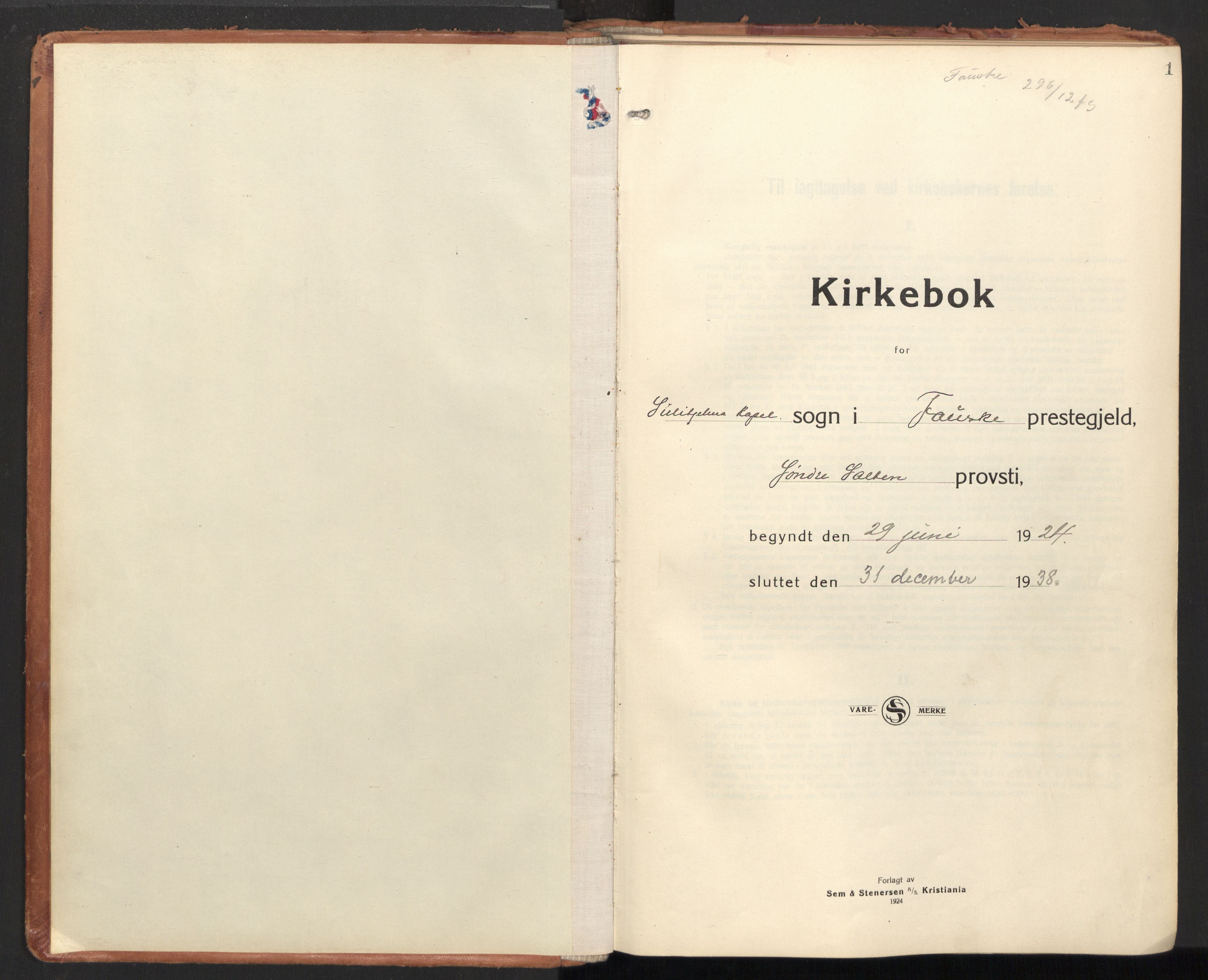 Ministerialprotokoller, klokkerbøker og fødselsregistre - Nordland, AV/SAT-A-1459/850/L0716: Curate's parish register no. 850B06, 1924-1938, p. 1