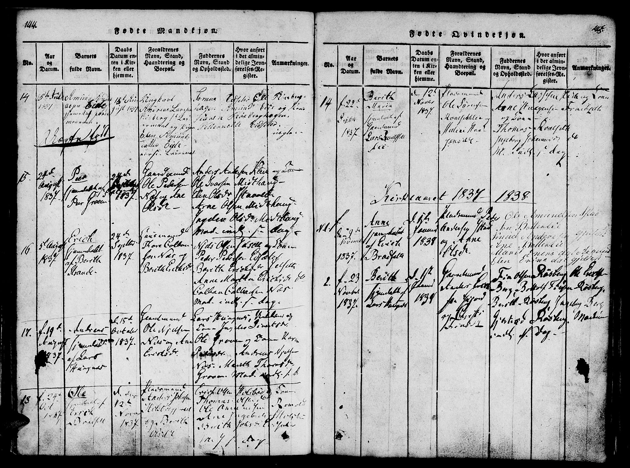 Ministerialprotokoller, klokkerbøker og fødselsregistre - Møre og Romsdal, AV/SAT-A-1454/557/L0679: Parish register (official) no. 557A01, 1818-1843, p. 144-145