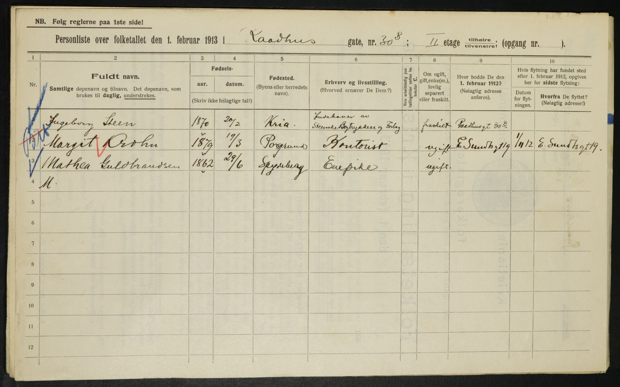 OBA, Municipal Census 1913 for Kristiania, 1913, p. 86405