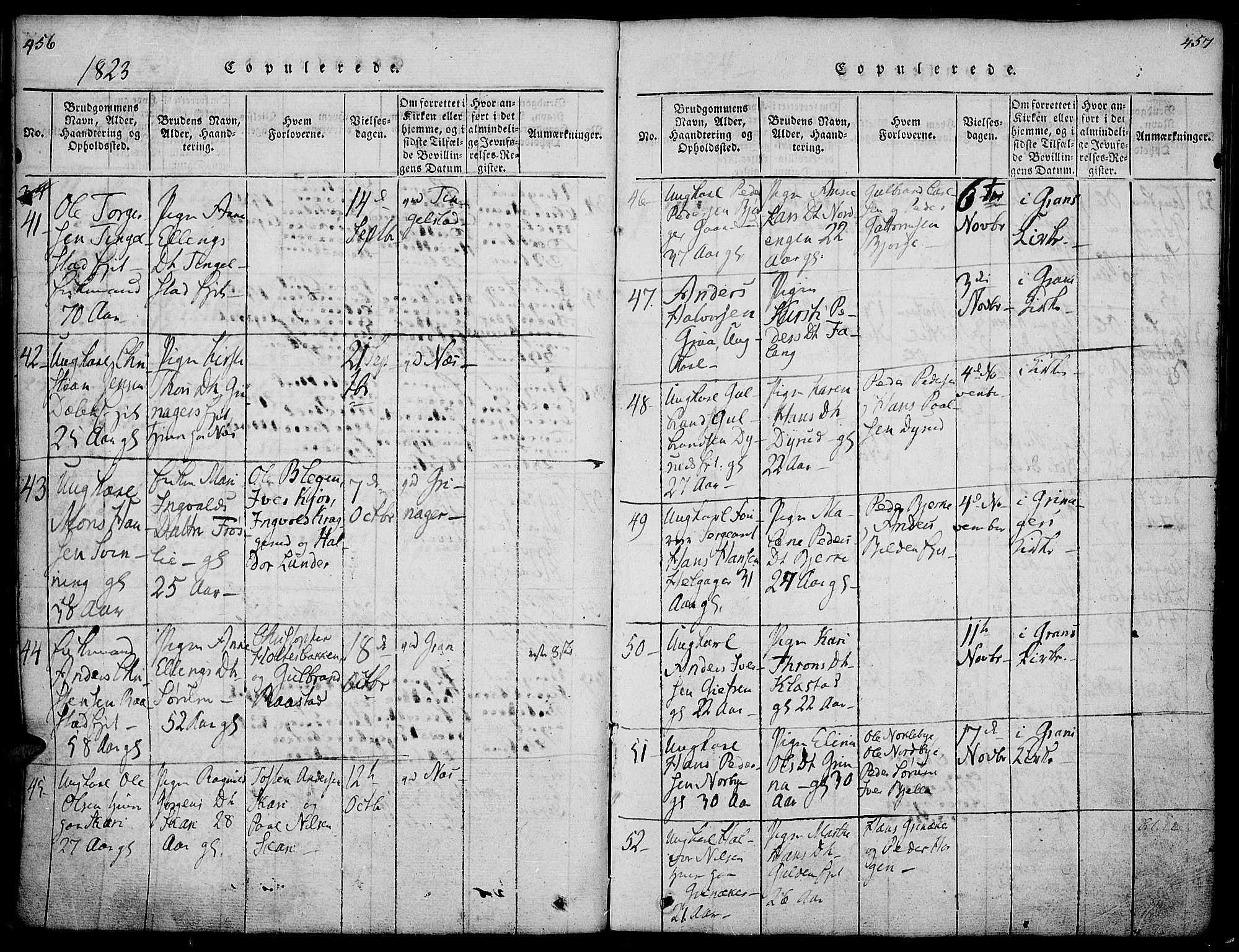 Gran prestekontor, SAH/PREST-112/H/Ha/Haa/L0009: Parish register (official) no. 9, 1815-1824, p. 456-457