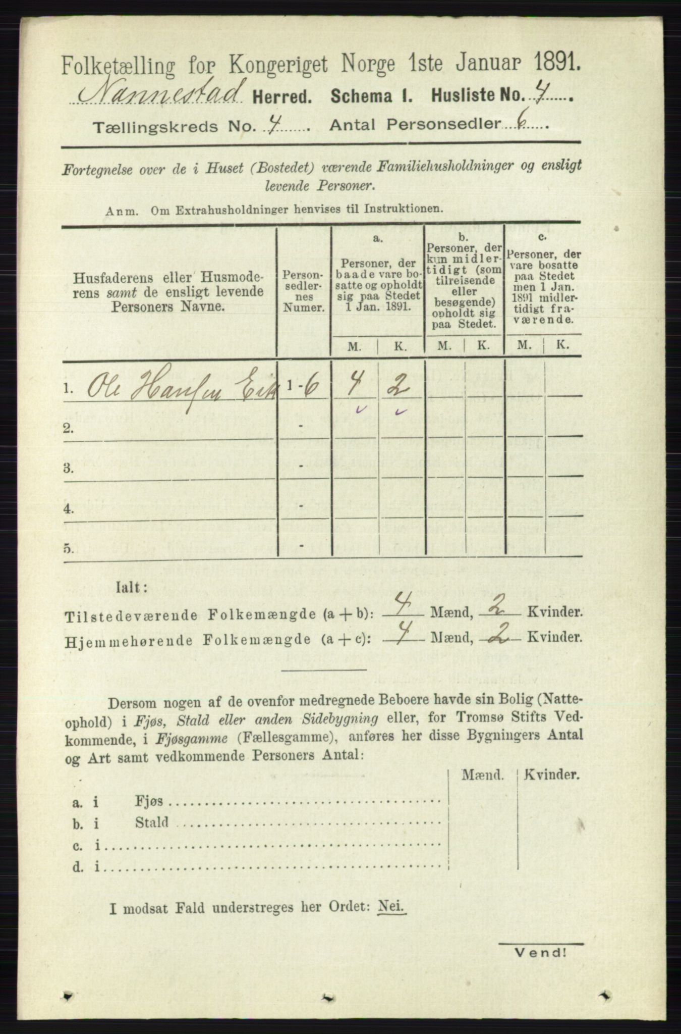 RA, 1891 census for 0238 Nannestad, 1891, p. 1981