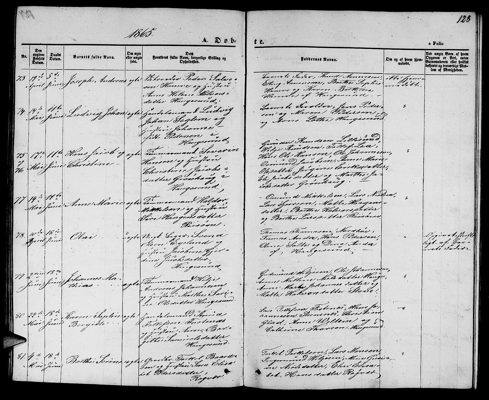 Torvastad sokneprestkontor, AV/SAST-A -101857/H/Ha/Hab/L0006: Parish register (copy) no. B 6, 1858-1867, p. 128