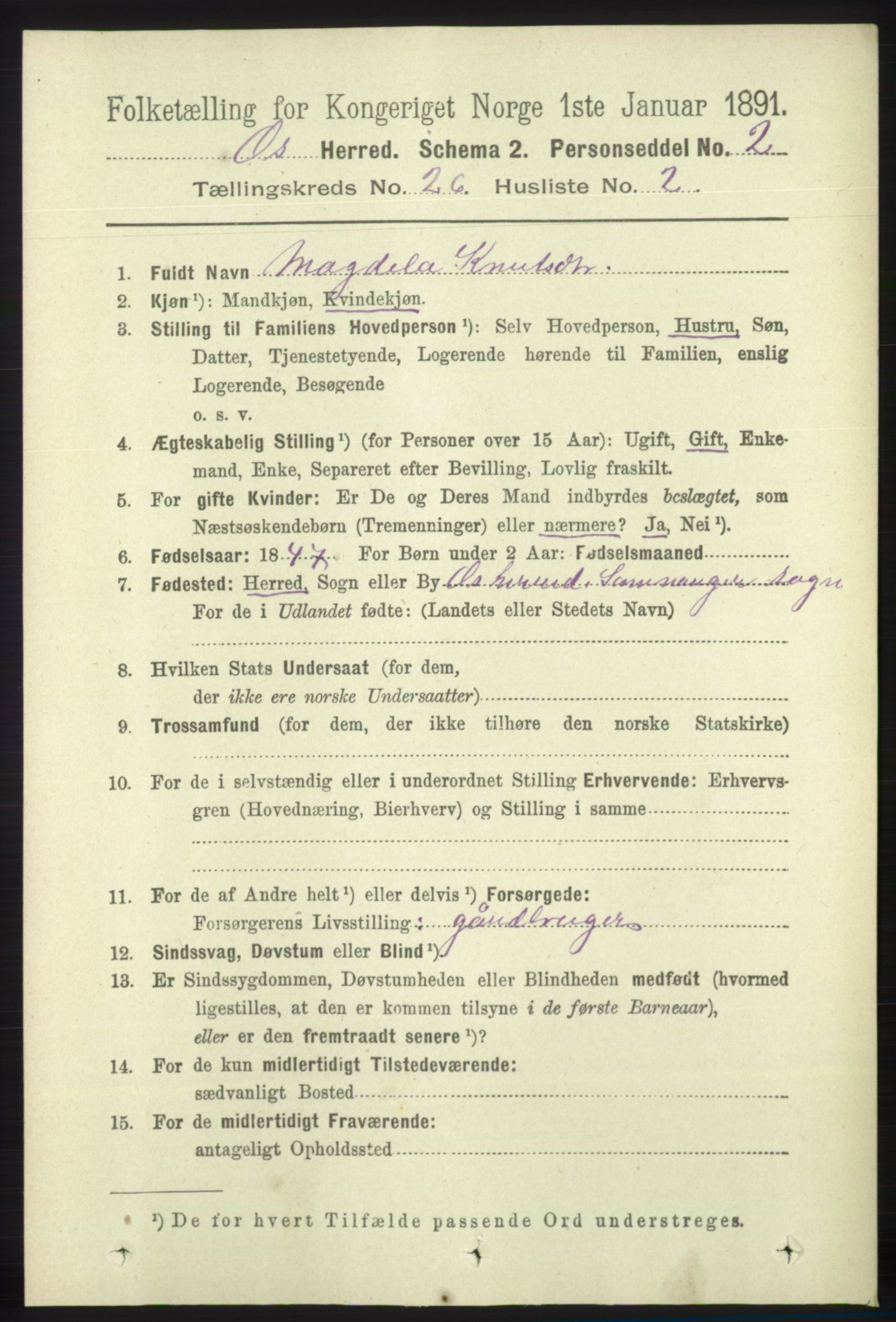 RA, 1891 census for 1243 Os, 1891, p. 5490