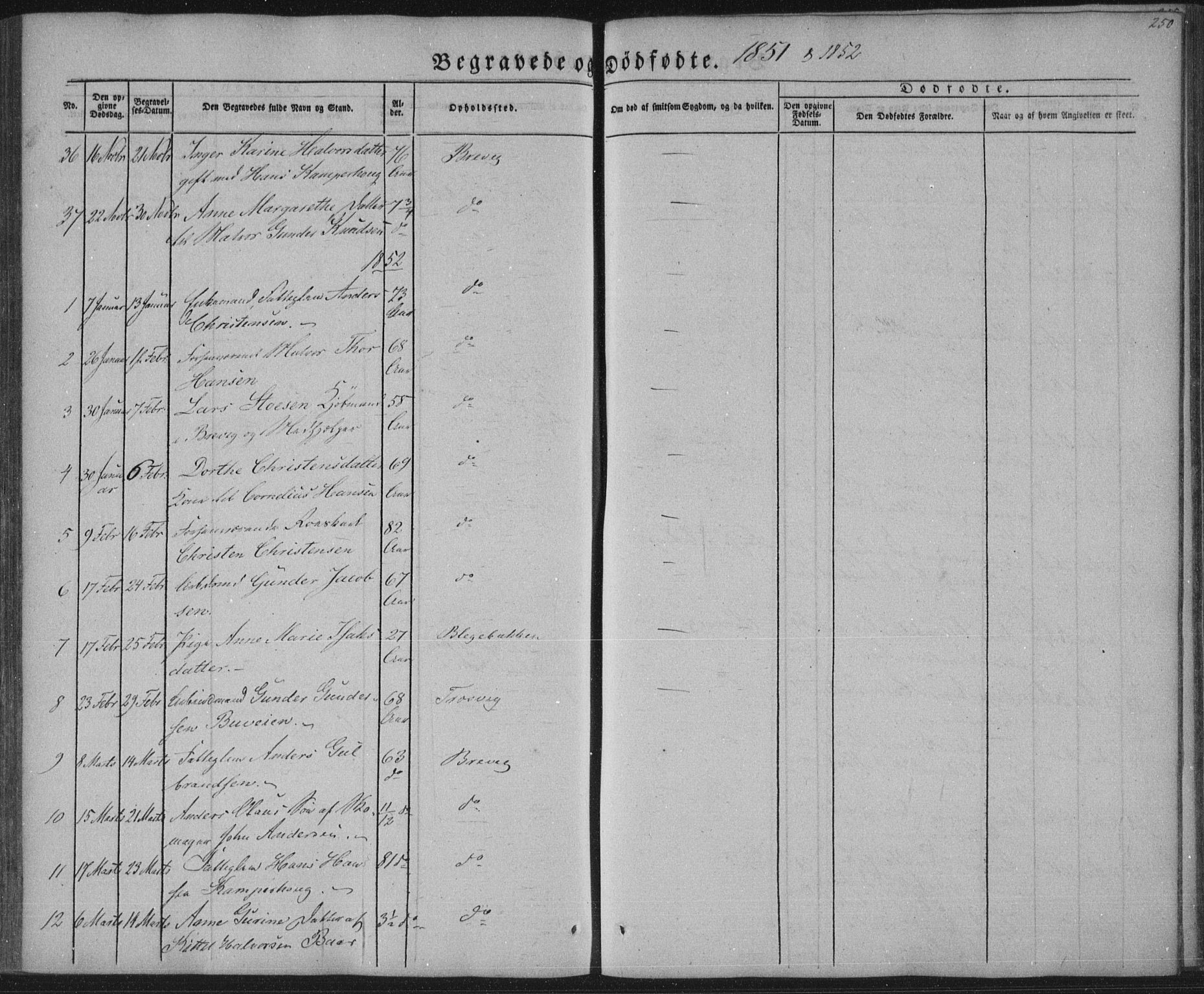 Brevik kirkebøker, AV/SAKO-A-255/F/Fa/L0005: Parish register (official) no. 5, 1847-1865, p. 250