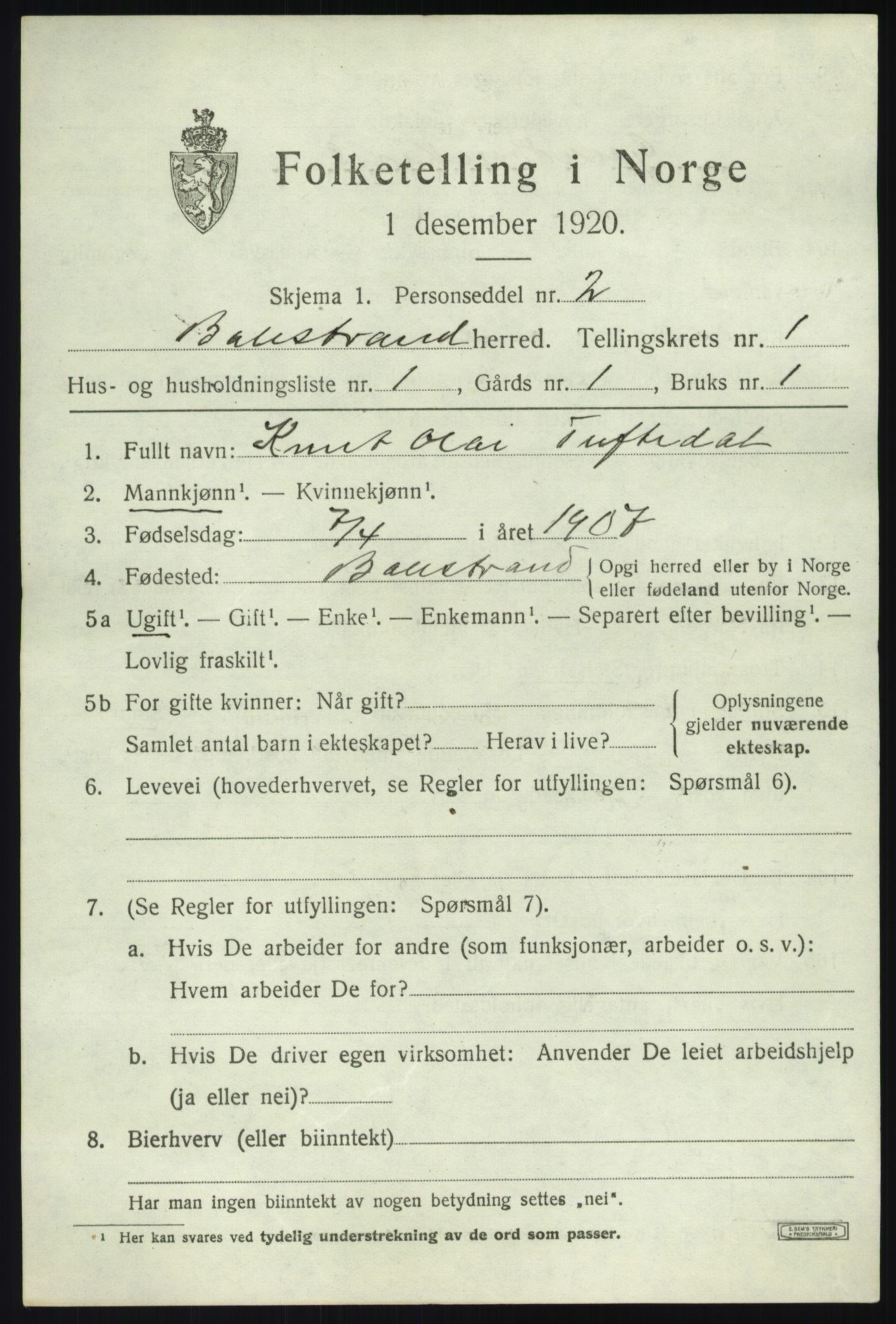 SAB, 1920 census for Balestrand, 1920, p. 786