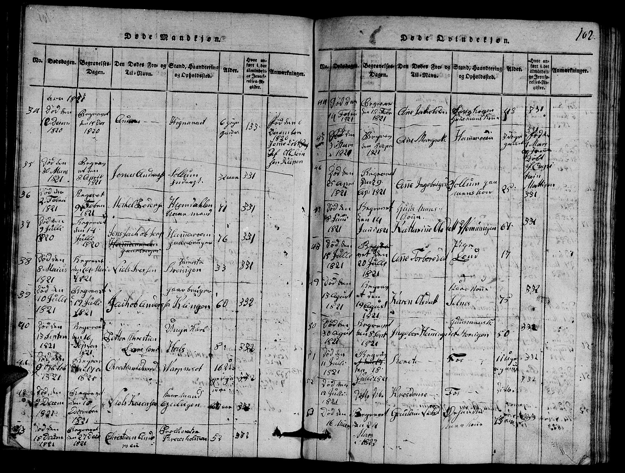 Ministerialprotokoller, klokkerbøker og fødselsregistre - Nord-Trøndelag, SAT/A-1458/770/L0590: Parish register (copy) no. 770C01, 1815-1824, p. 102
