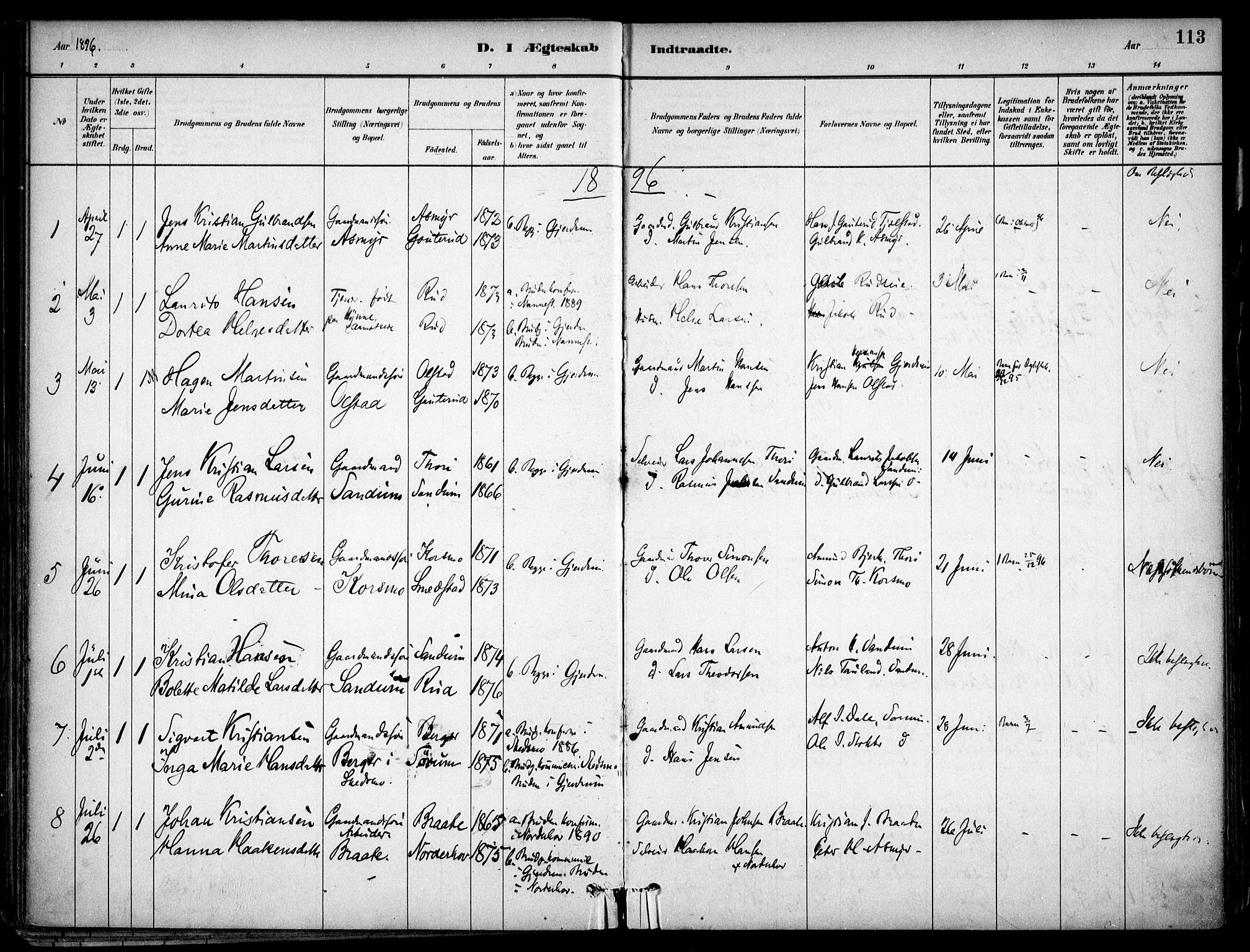 Gjerdrum prestekontor Kirkebøker, SAO/A-10412b/F/Fa/L0009: Parish register (official) no. I 9, 1881-1916, p. 113