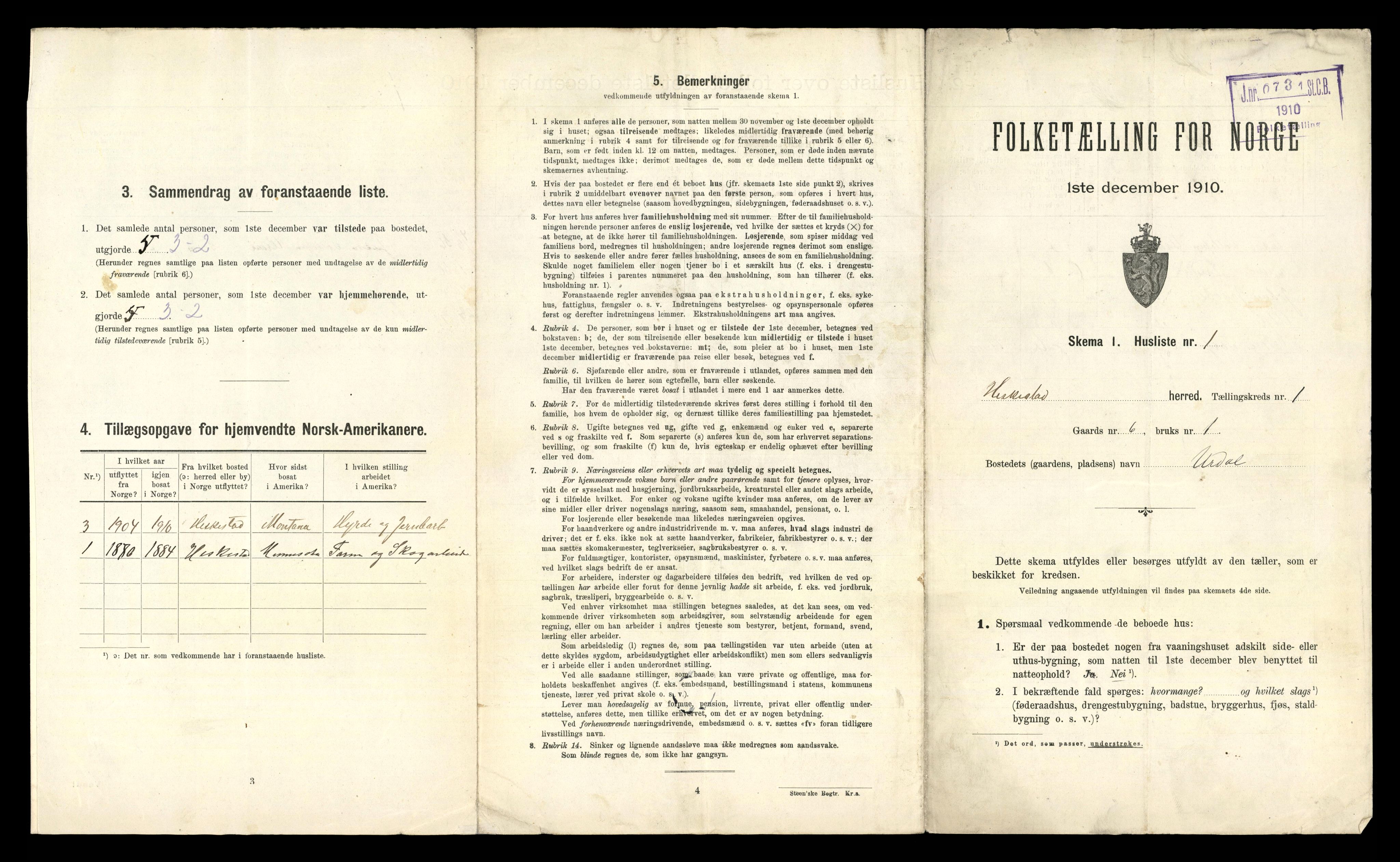 RA, 1910 census for Heskestad, 1910, p. 18