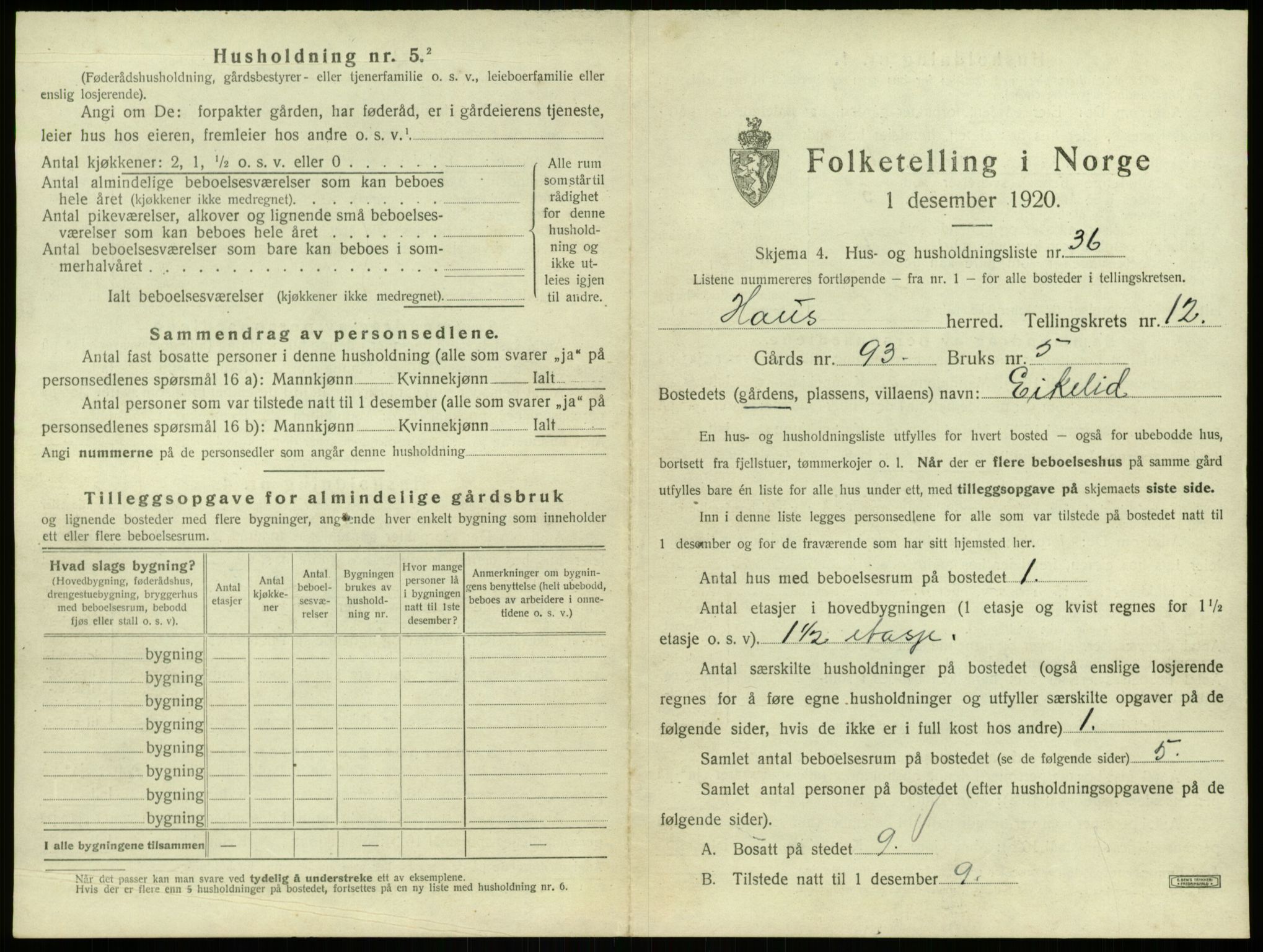 SAB, 1920 census for Haus, 1920, p. 1004