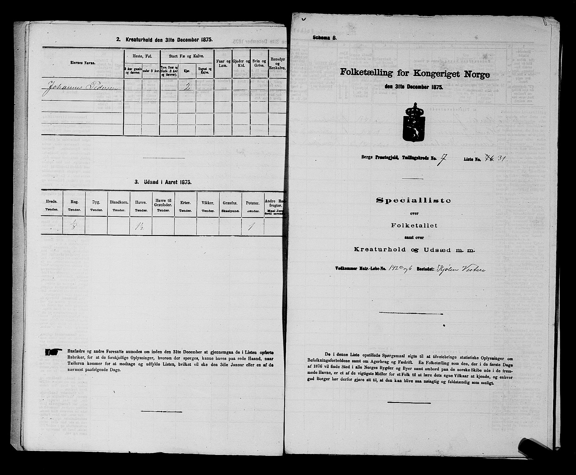 RA, 1875 census for 0116P Berg, 1875, p. 1183
