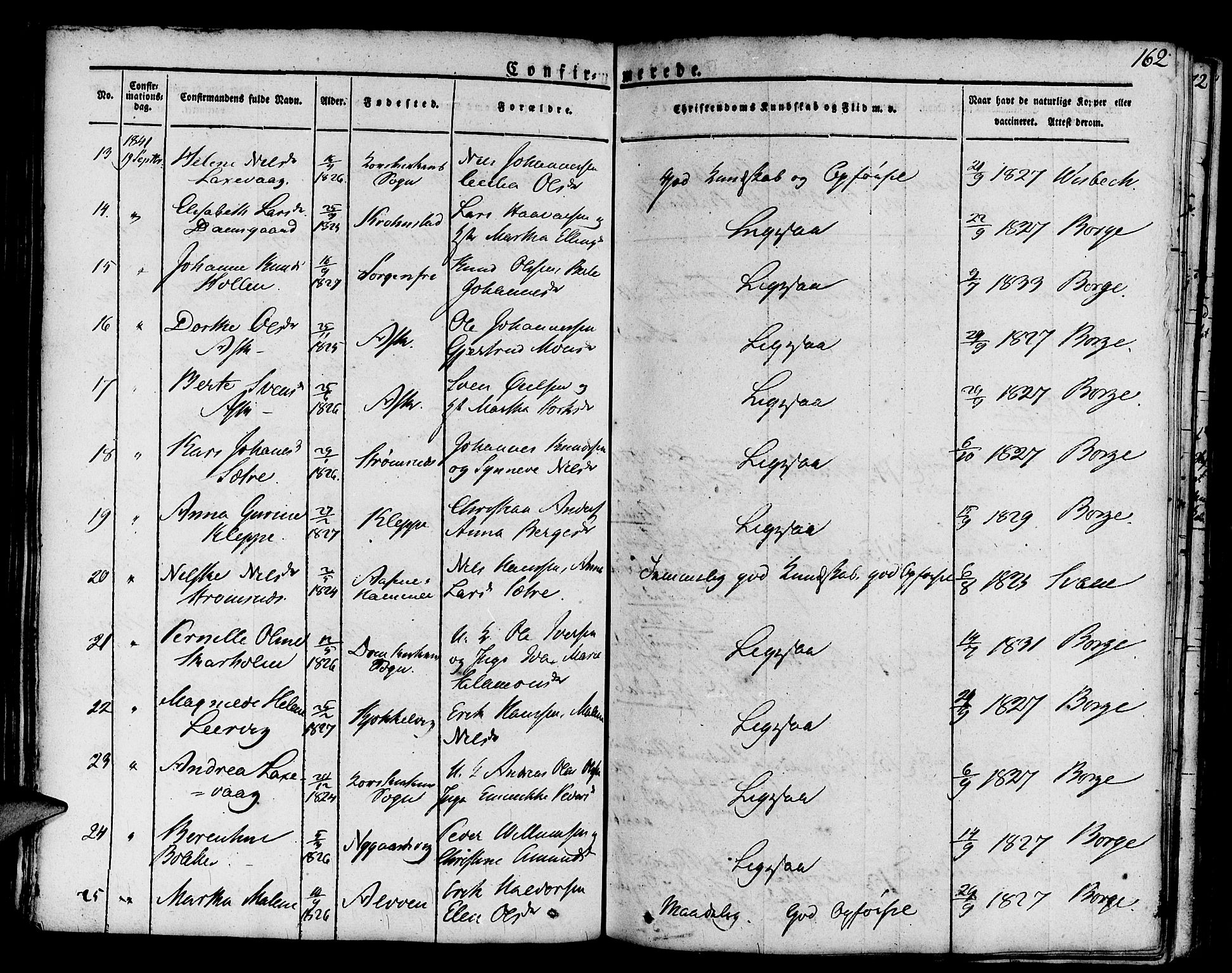Askøy Sokneprestembete, SAB/A-74101/H/Ha/Haa/Haaa/L0004: Parish register (official) no. A 4, 1825-1845, p. 162