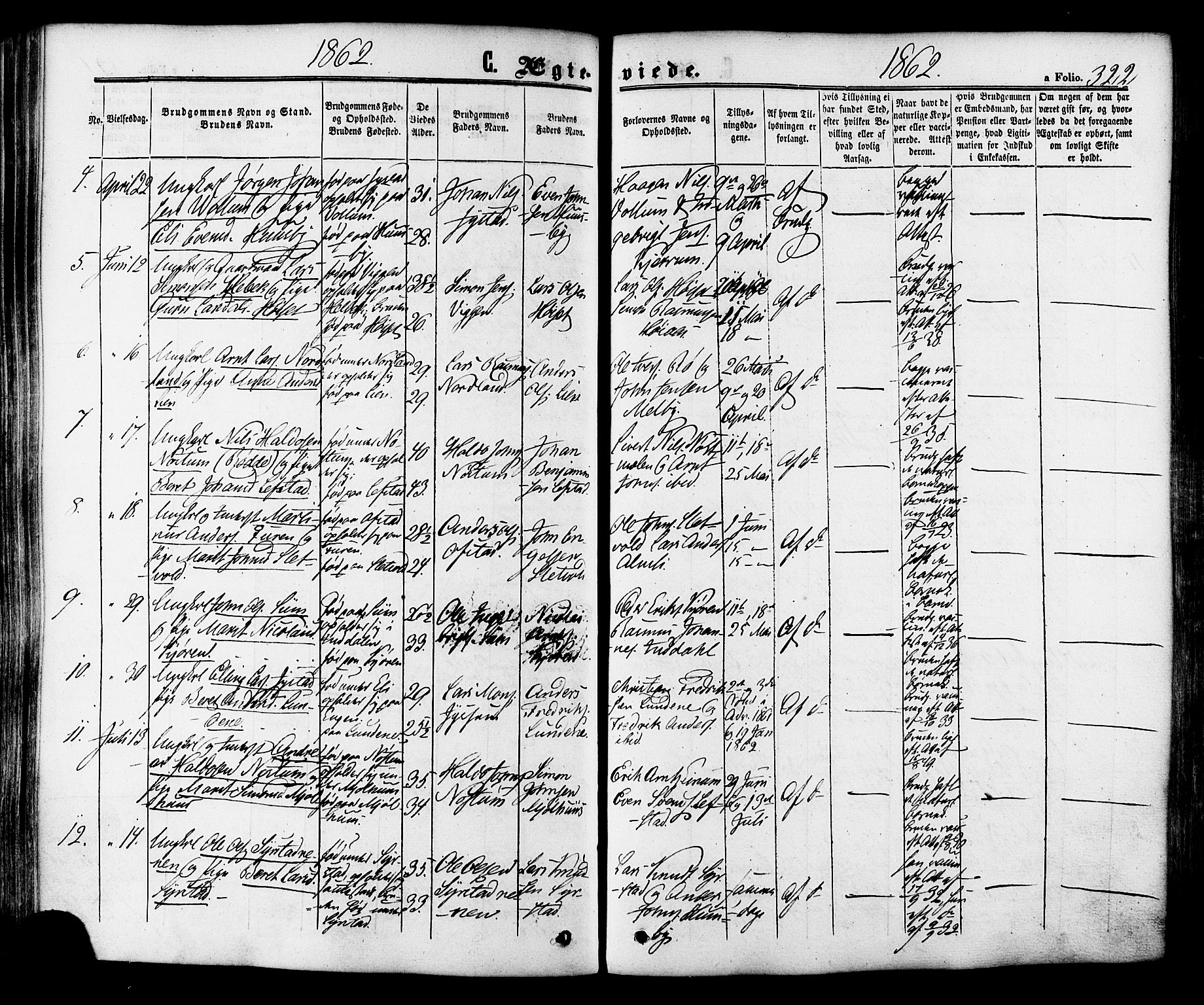 Ministerialprotokoller, klokkerbøker og fødselsregistre - Sør-Trøndelag, AV/SAT-A-1456/665/L0772: Parish register (official) no. 665A07, 1856-1878, p. 322