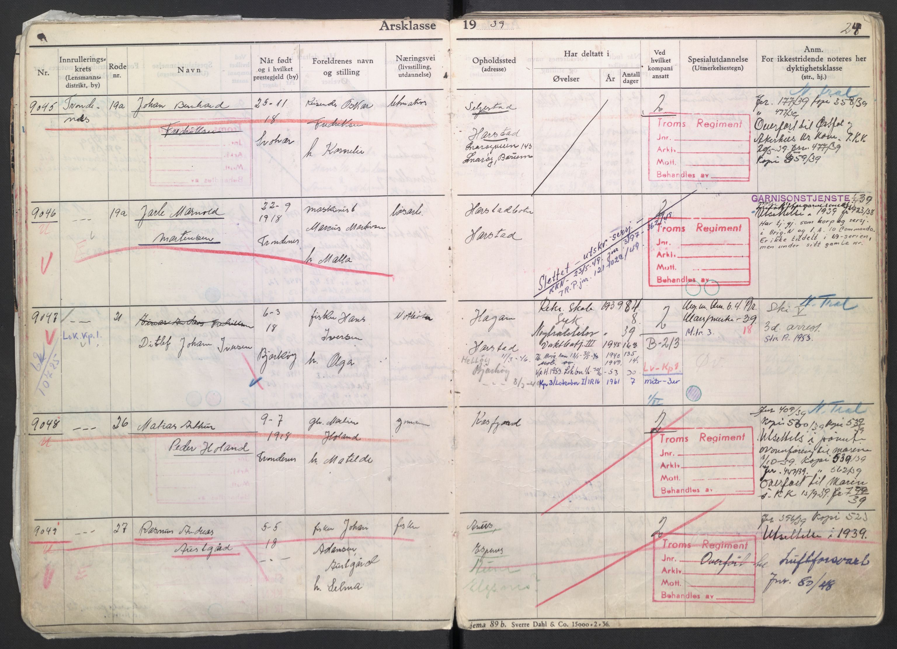 Forsvaret, Troms infanteriregiment nr. 16, AV/RA-RAFA-3146/P/Pa/L0007/0004: Ruller / Rulle for regimentets menige mannskaper, årsklasse 1939, 1939, p. 24