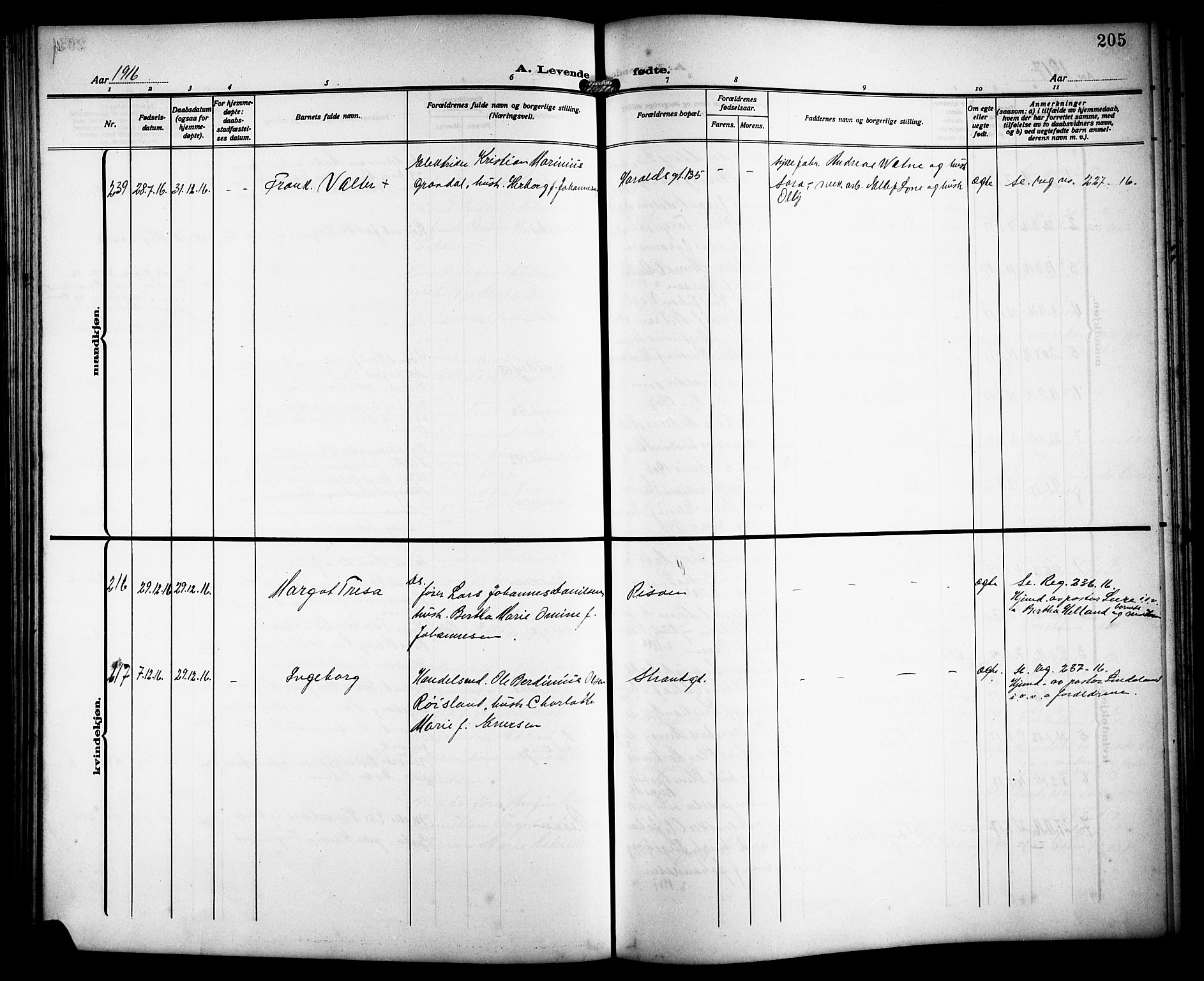 Haugesund sokneprestkontor, AV/SAST-A -101863/H/Ha/Hab/L0007: Parish register (copy) no. B 7, 1909-1920, p. 205