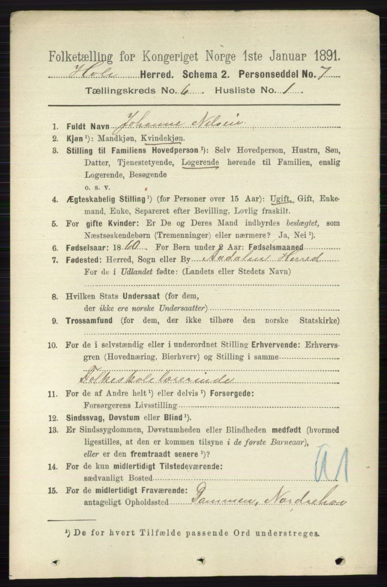 RA, 1891 census for 0612 Hole, 1891, p. 3110