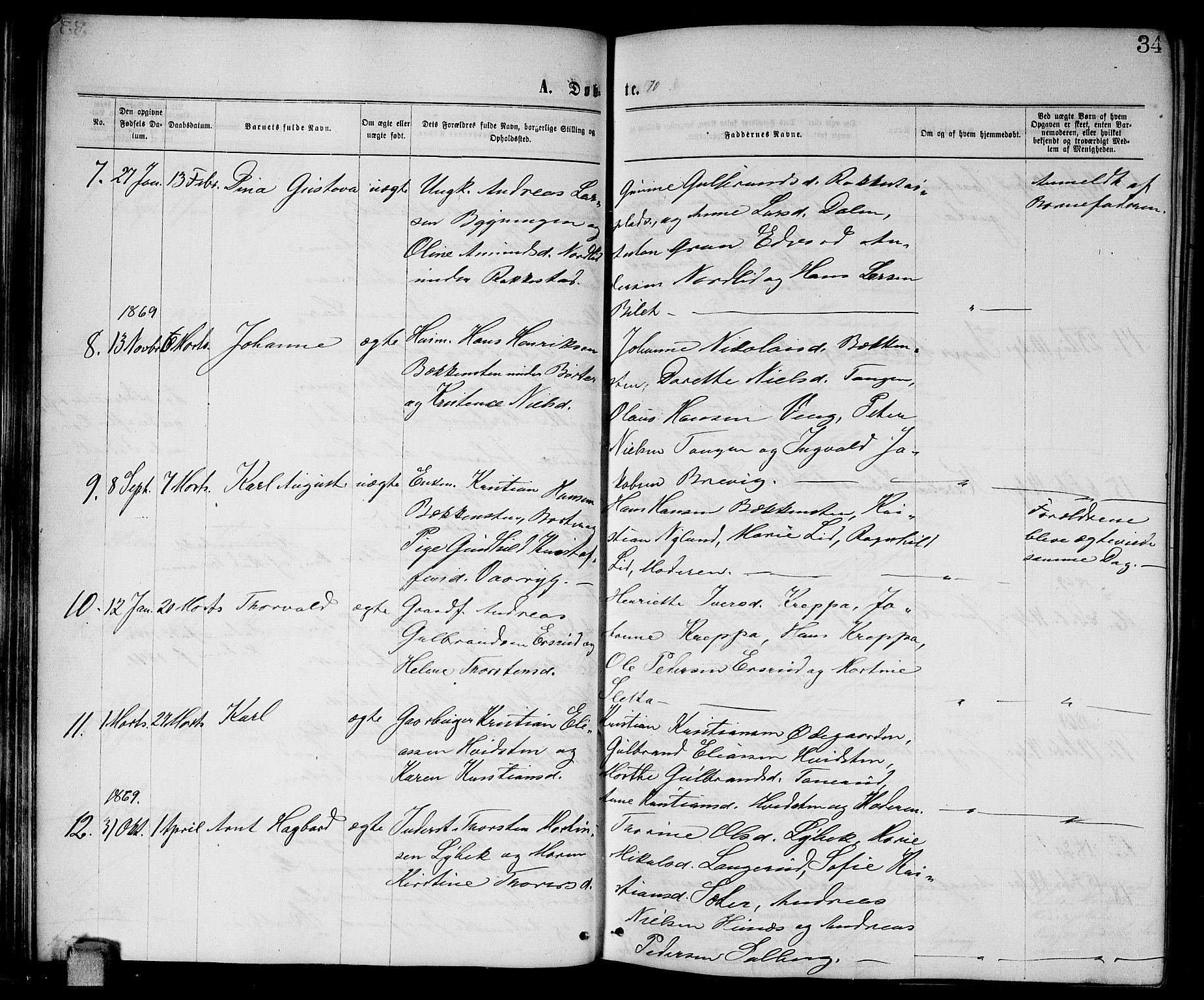 Enebakk prestekontor Kirkebøker, AV/SAO-A-10171c/G/Ga/L0005: Parish register (copy) no. I 5, 1867-1888, p. 34