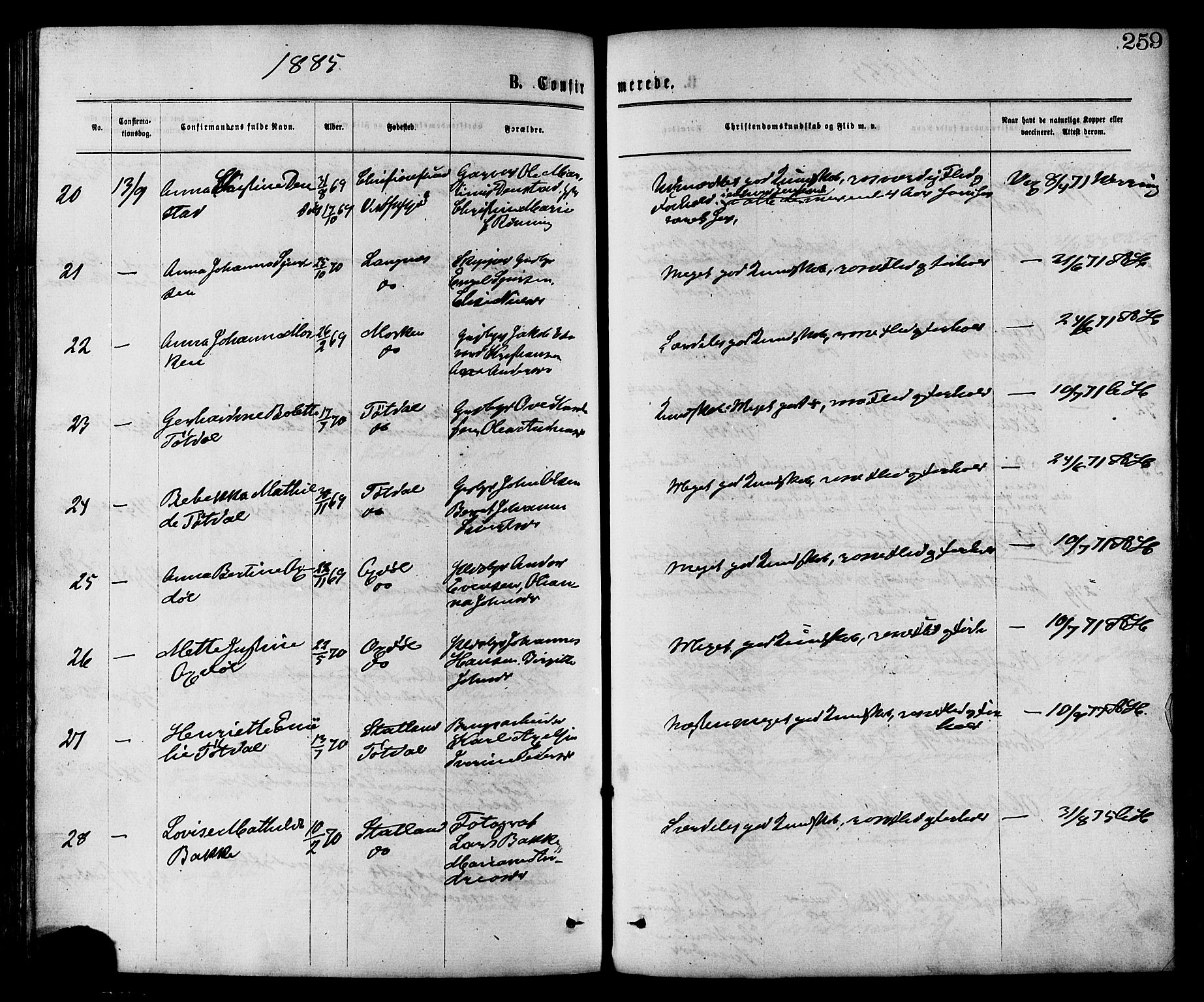 Ministerialprotokoller, klokkerbøker og fødselsregistre - Nord-Trøndelag, AV/SAT-A-1458/773/L0616: Parish register (official) no. 773A07, 1870-1887, p. 259