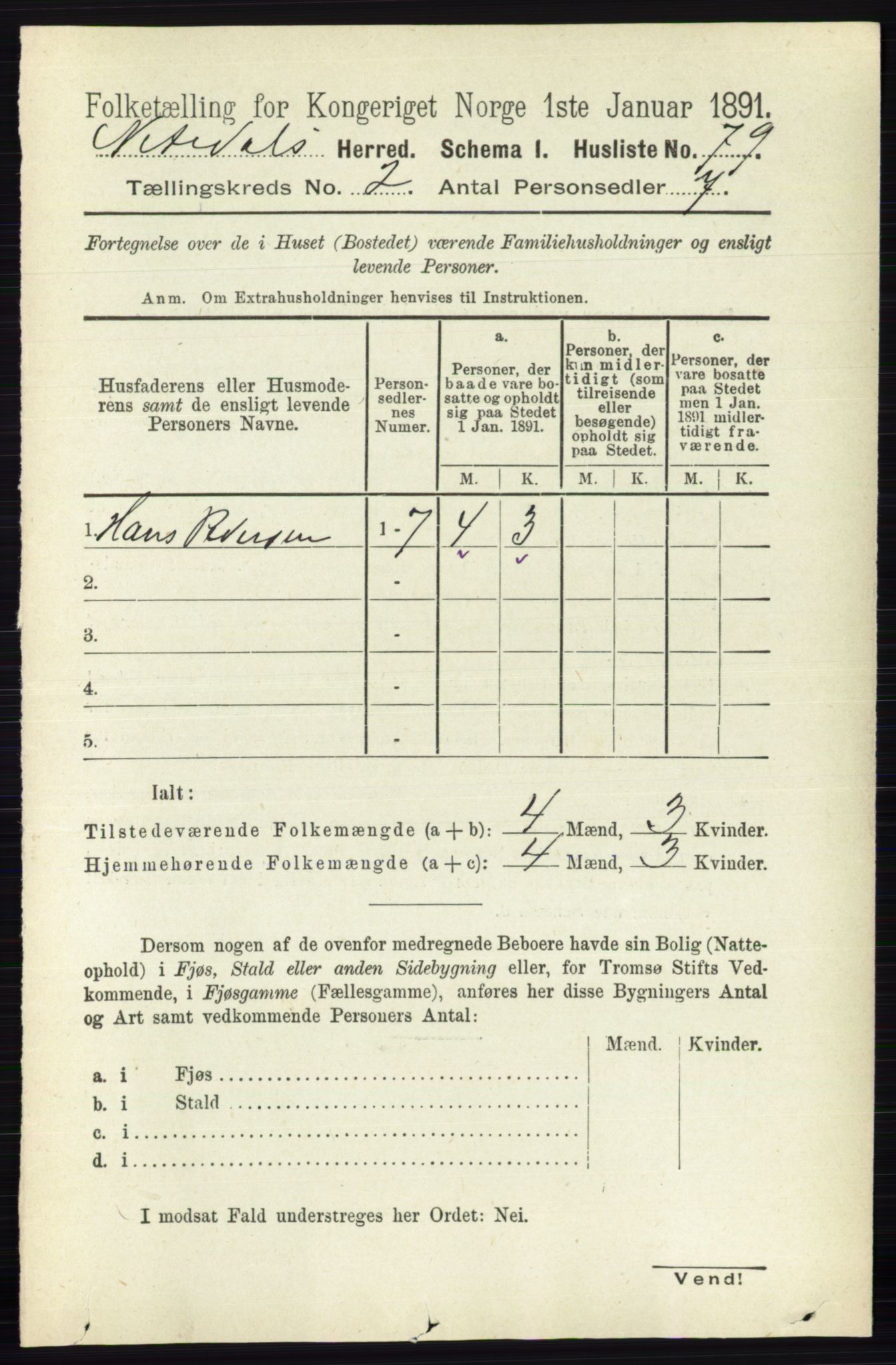 RA, 1891 census for 0233 Nittedal, 1891, p. 582