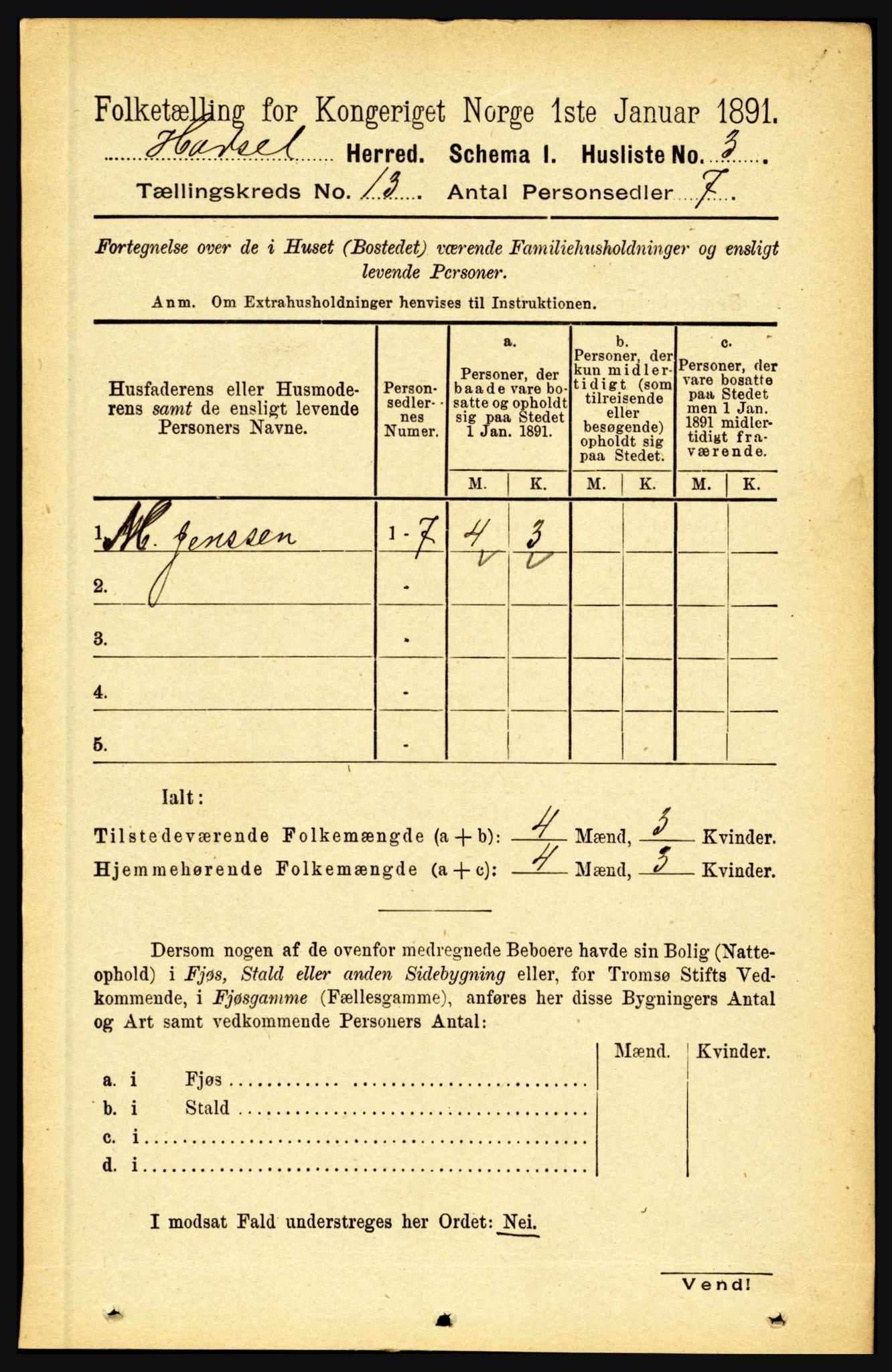 RA, 1891 census for 1866 Hadsel, 1891, p. 5768