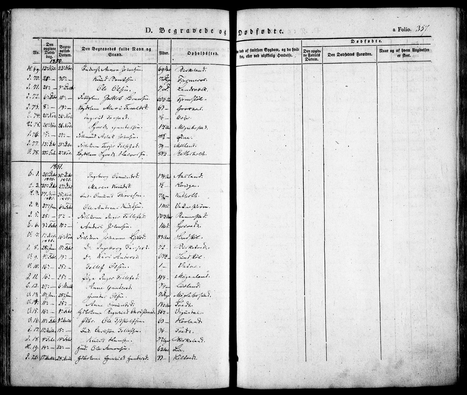 Evje sokneprestkontor, AV/SAK-1111-0008/F/Fa/Faa/L0005: Parish register (official) no. A 5, 1843-1865, p. 357