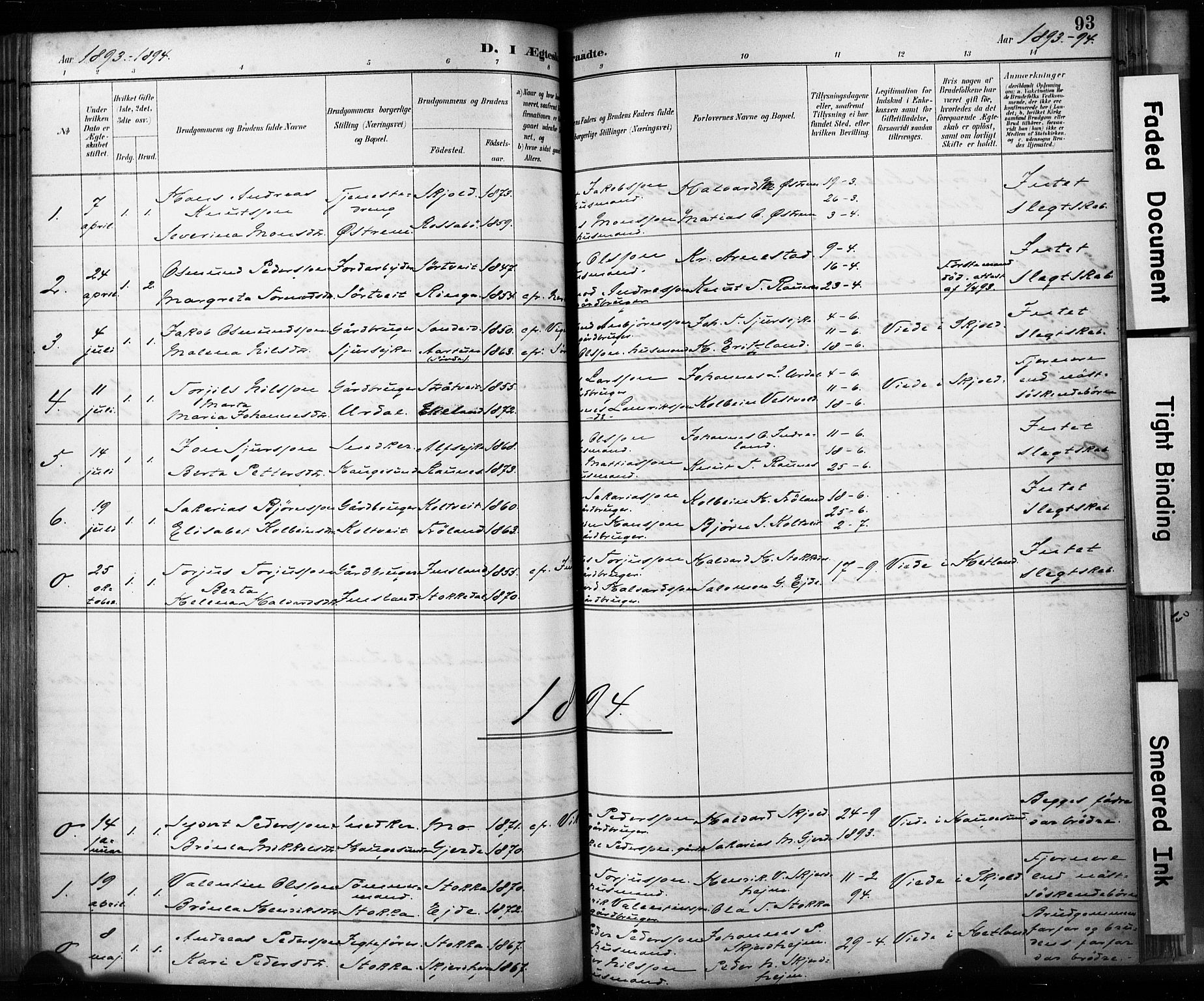 Skjold sokneprestkontor, AV/SAST-A-101847/H/Ha/Haa/L0009: Parish register (official) no. A 9, 1882-1898, p. 93