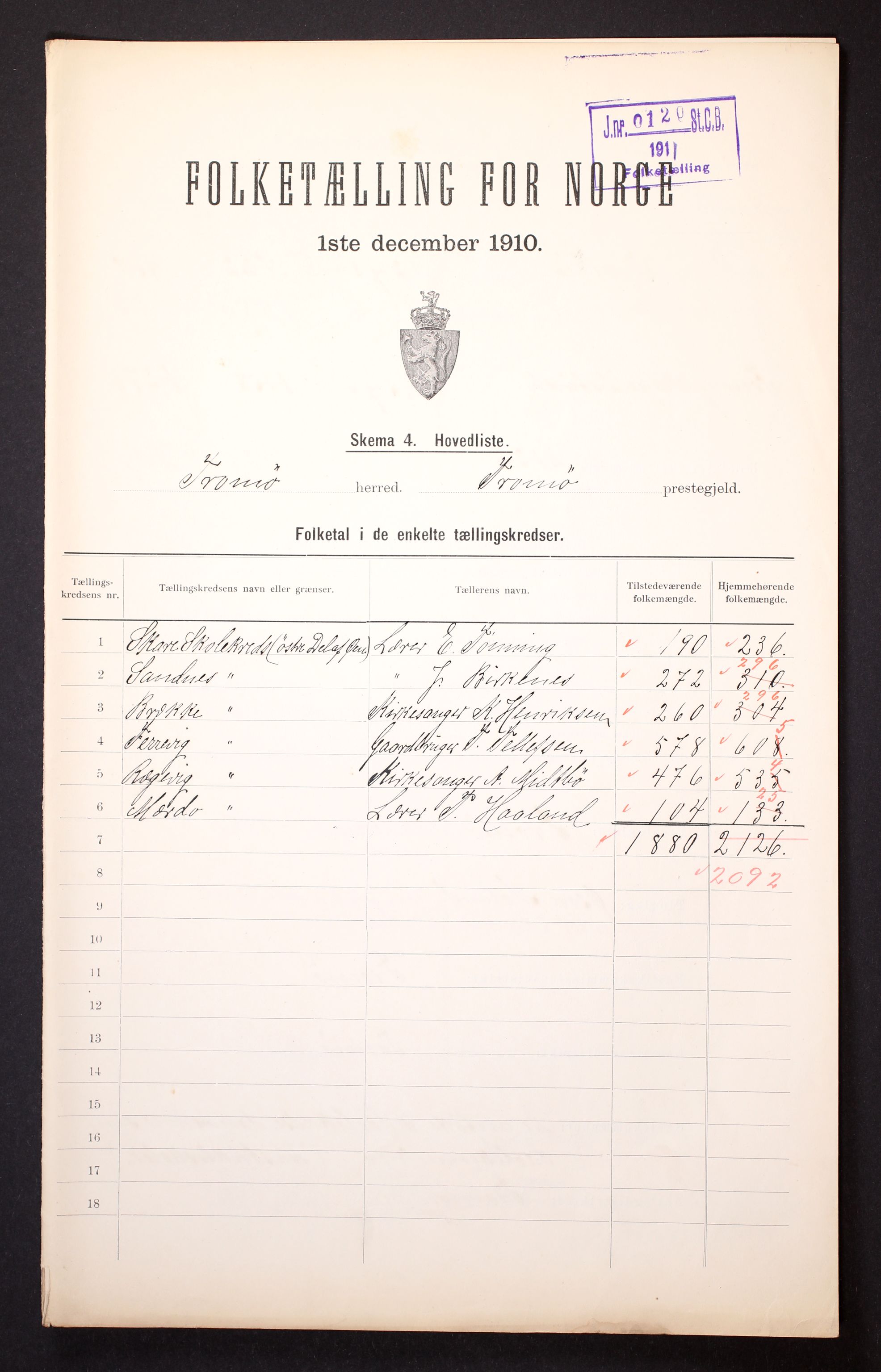 RA, 1910 census for Tromøy, 1910, p. 2