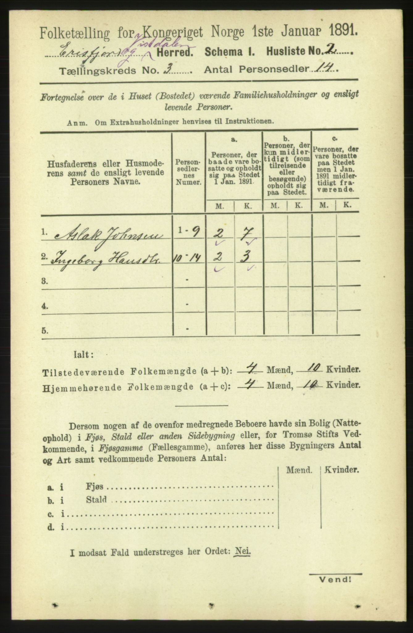 RA, 1891 census for 1542 Eresfjord og Vistdal, 1891, p. 598