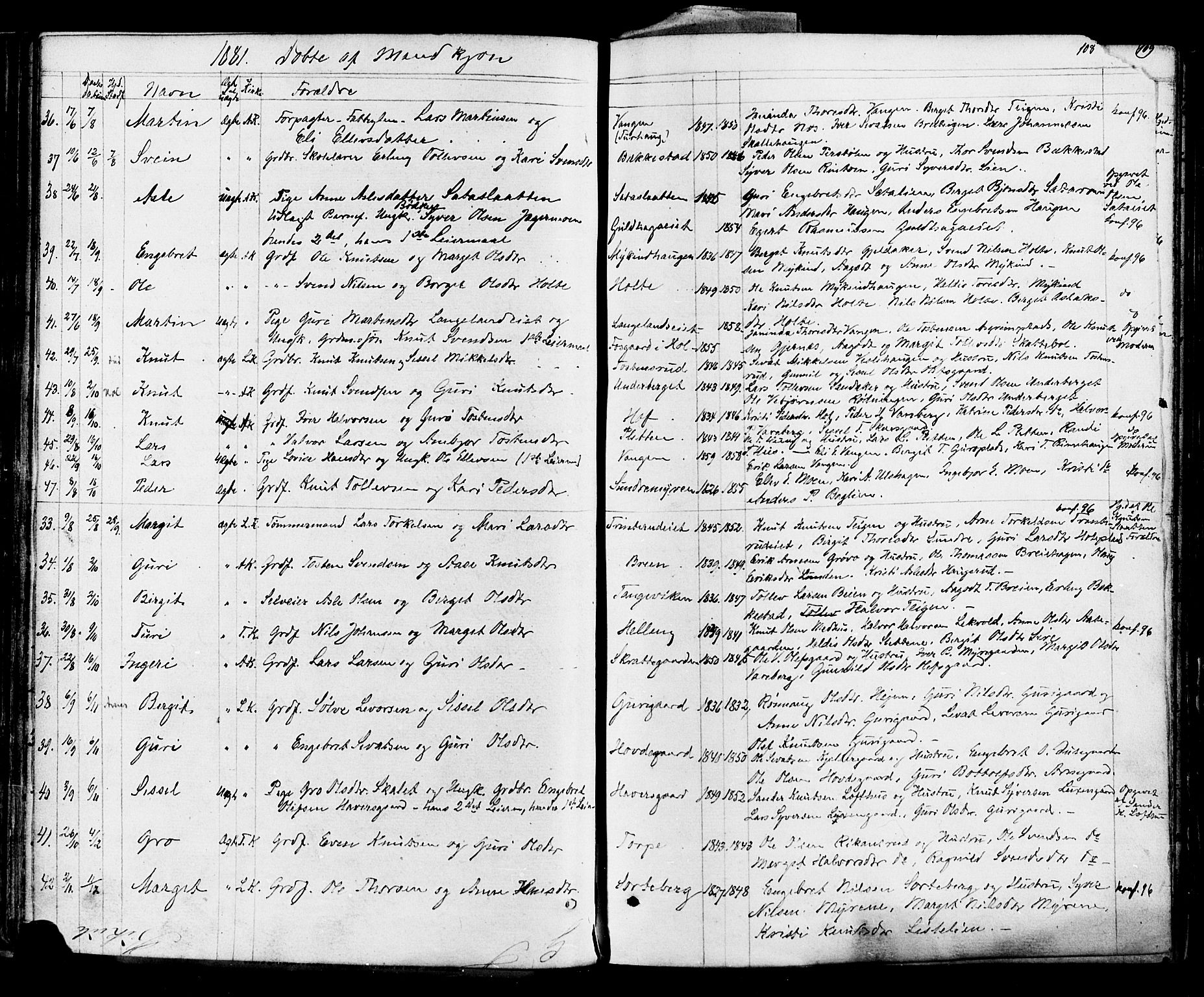 Ål kirkebøker, AV/SAKO-A-249/F/Fa/L0007: Parish register (official) no. I 7, 1865-1881, p. 108