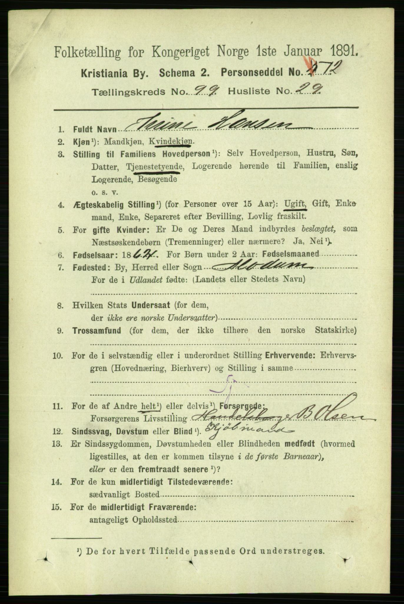 RA, 1891 census for 0301 Kristiania, 1891, p. 49085
