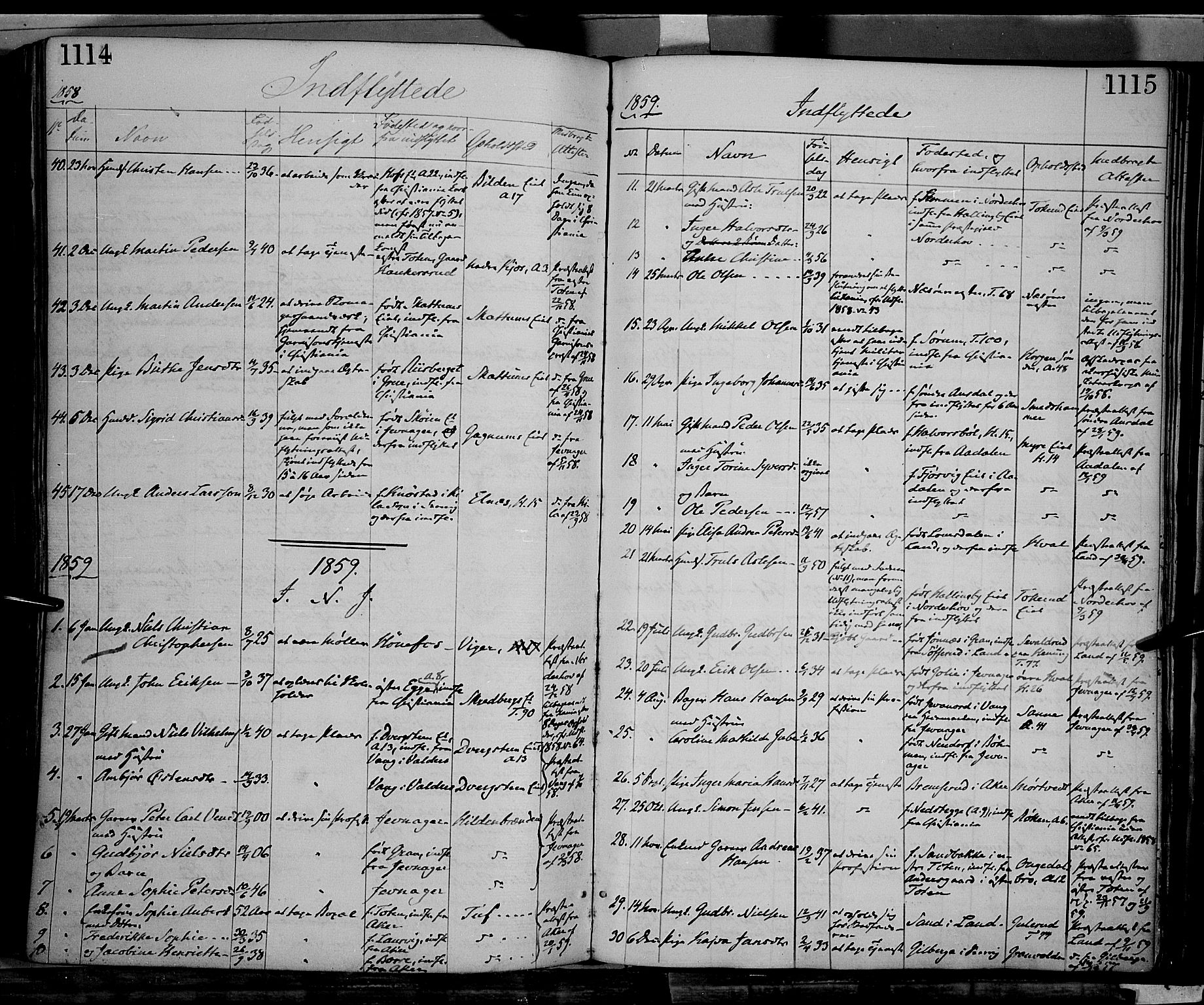 Gran prestekontor, SAH/PREST-112/H/Ha/Haa/L0012: Parish register (official) no. 12, 1856-1874, p. 1114-1115