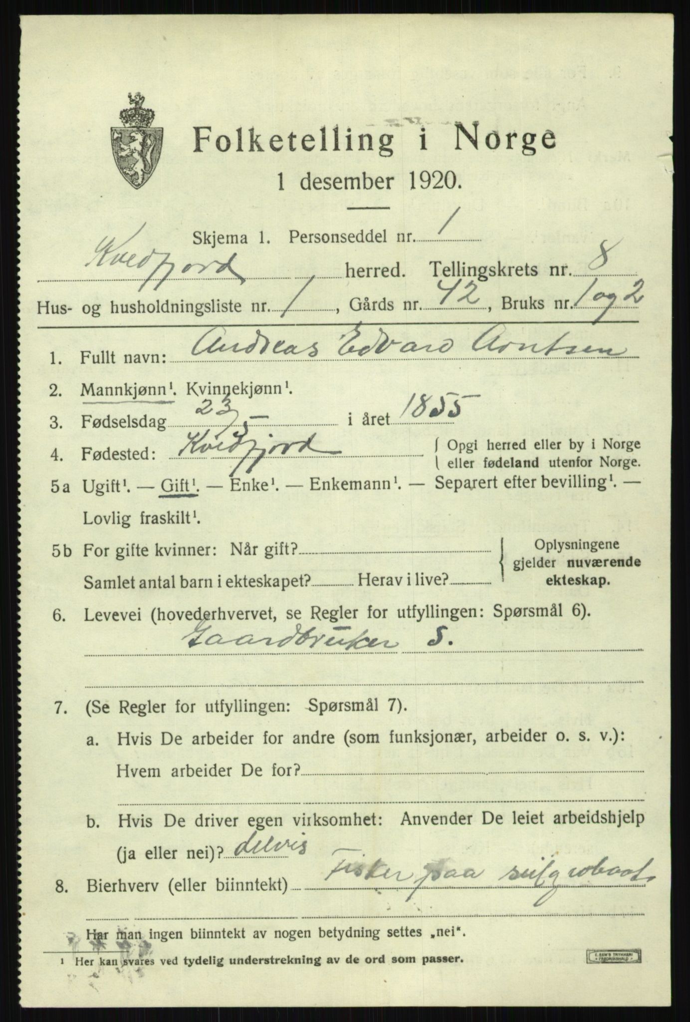 SATØ, 1920 census for Kvæfjord, 1920, p. 3711