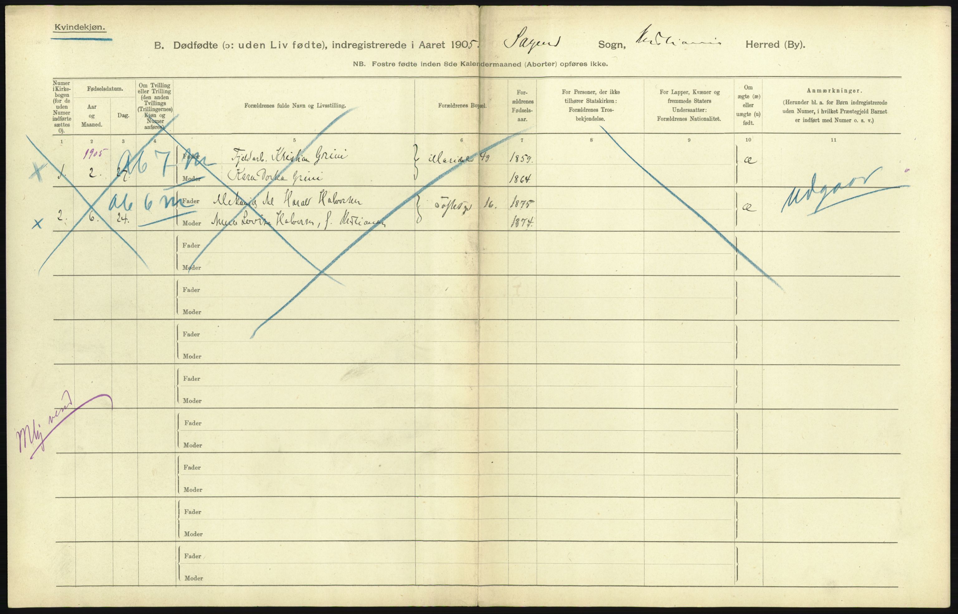 Statistisk sentralbyrå, Sosiodemografiske emner, Befolkning, RA/S-2228/D/Df/Dfa/Dfac/L0007a: Kristiania: Døde, dødfødte., 1905, p. 895