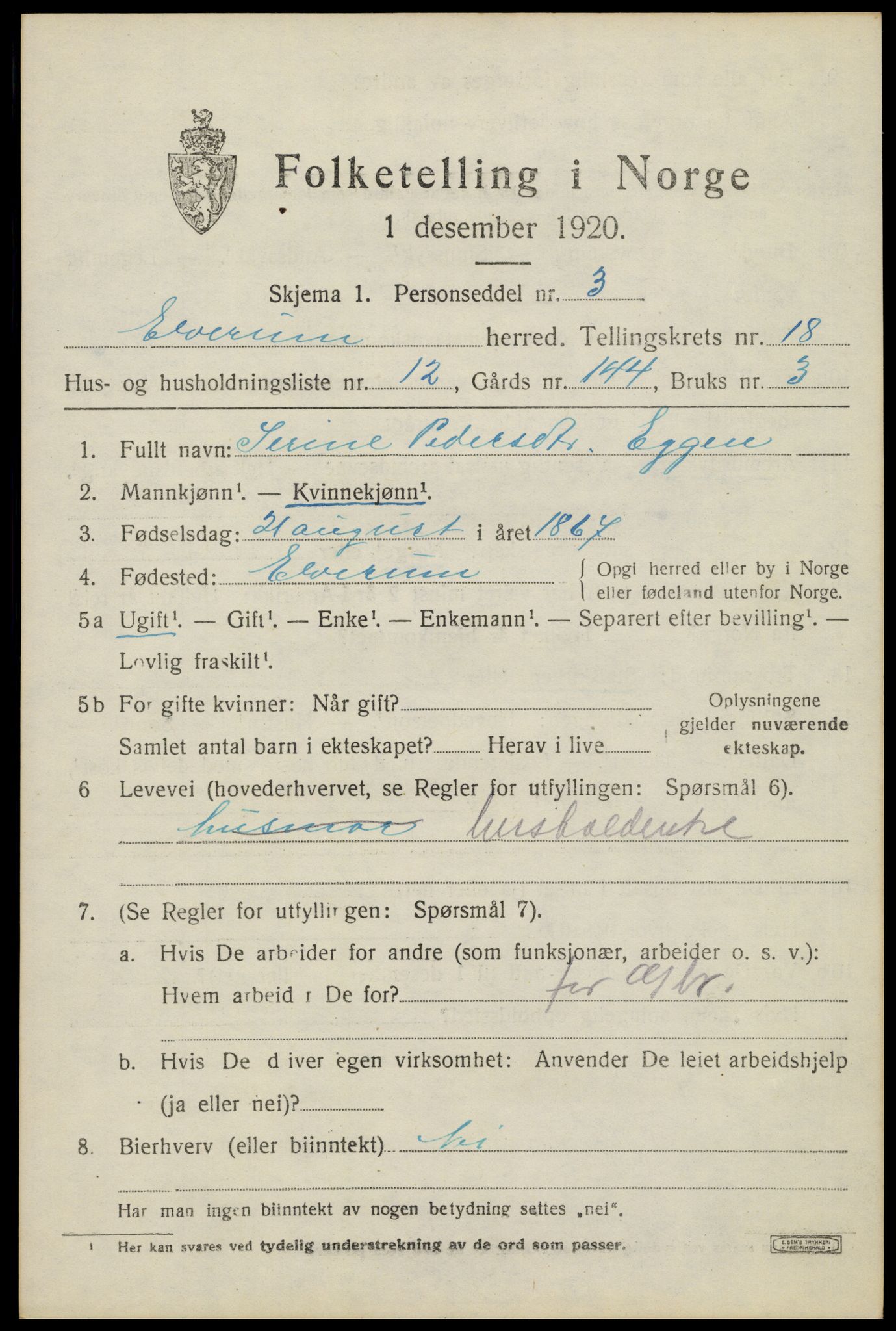 SAH, 1920 census for Elverum, 1920, p. 22208