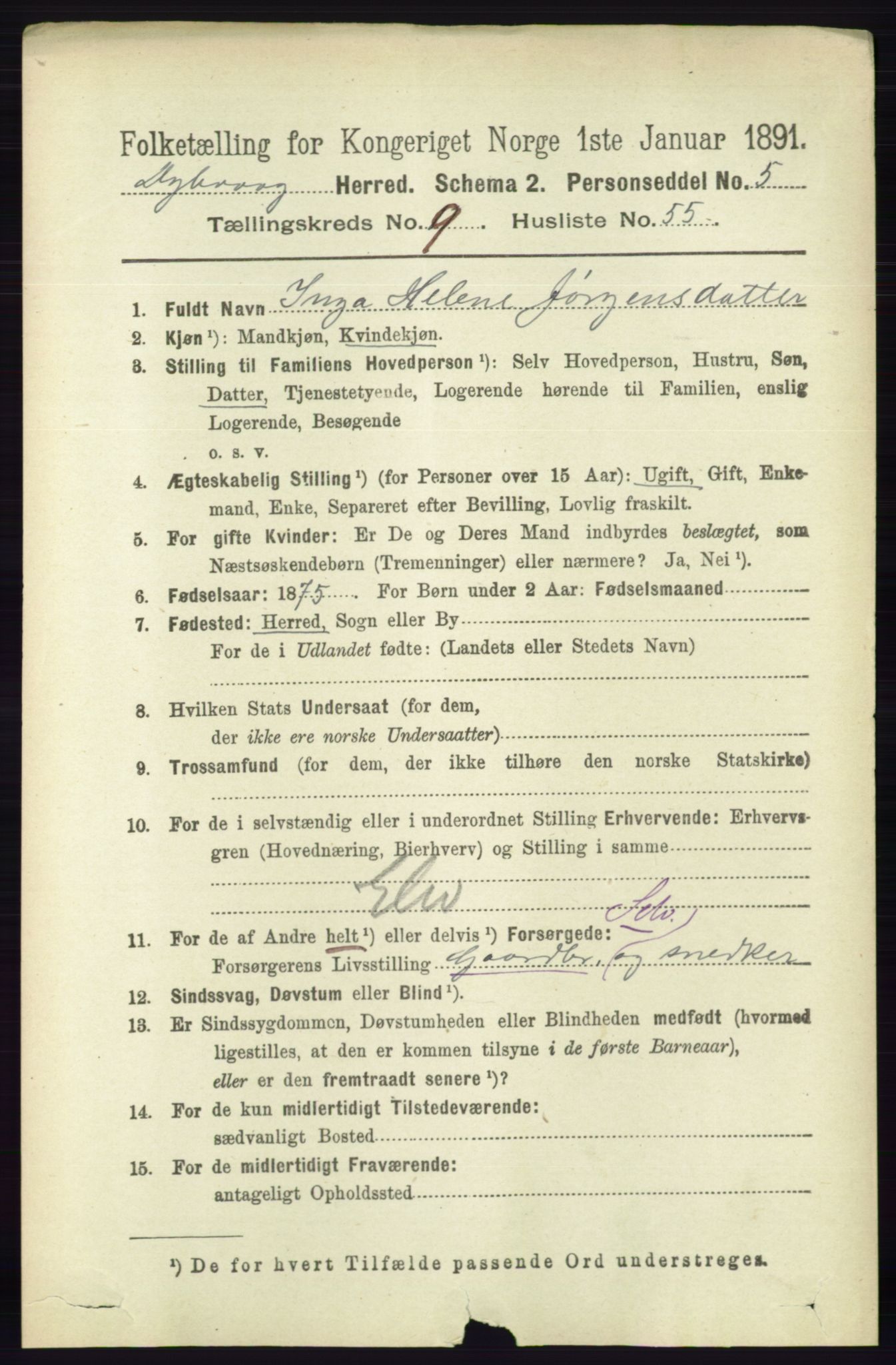 RA, 1891 census for 0915 Dypvåg, 1891, p. 3617