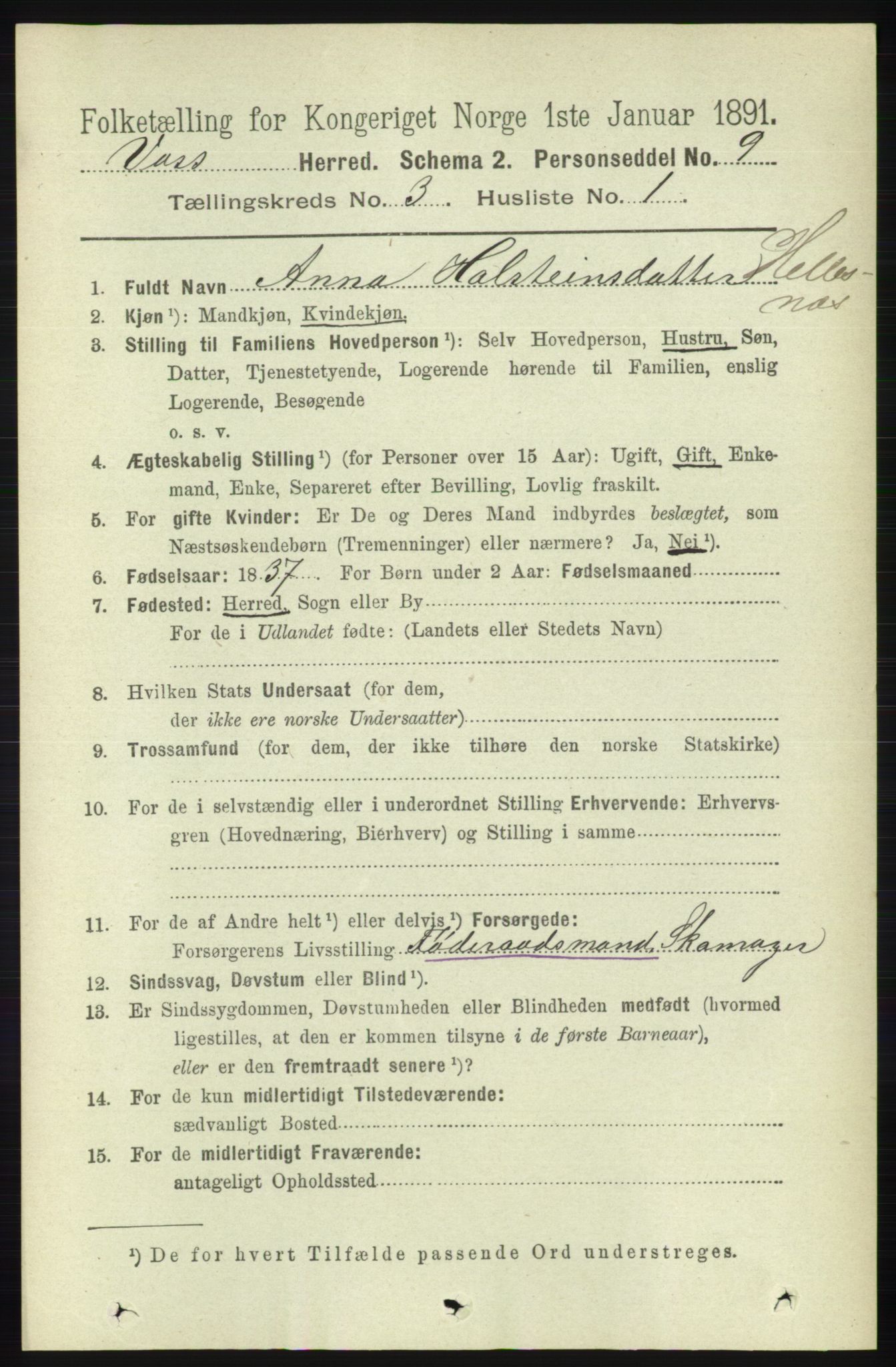 RA, 1891 census for 1235 Voss, 1891, p. 1182