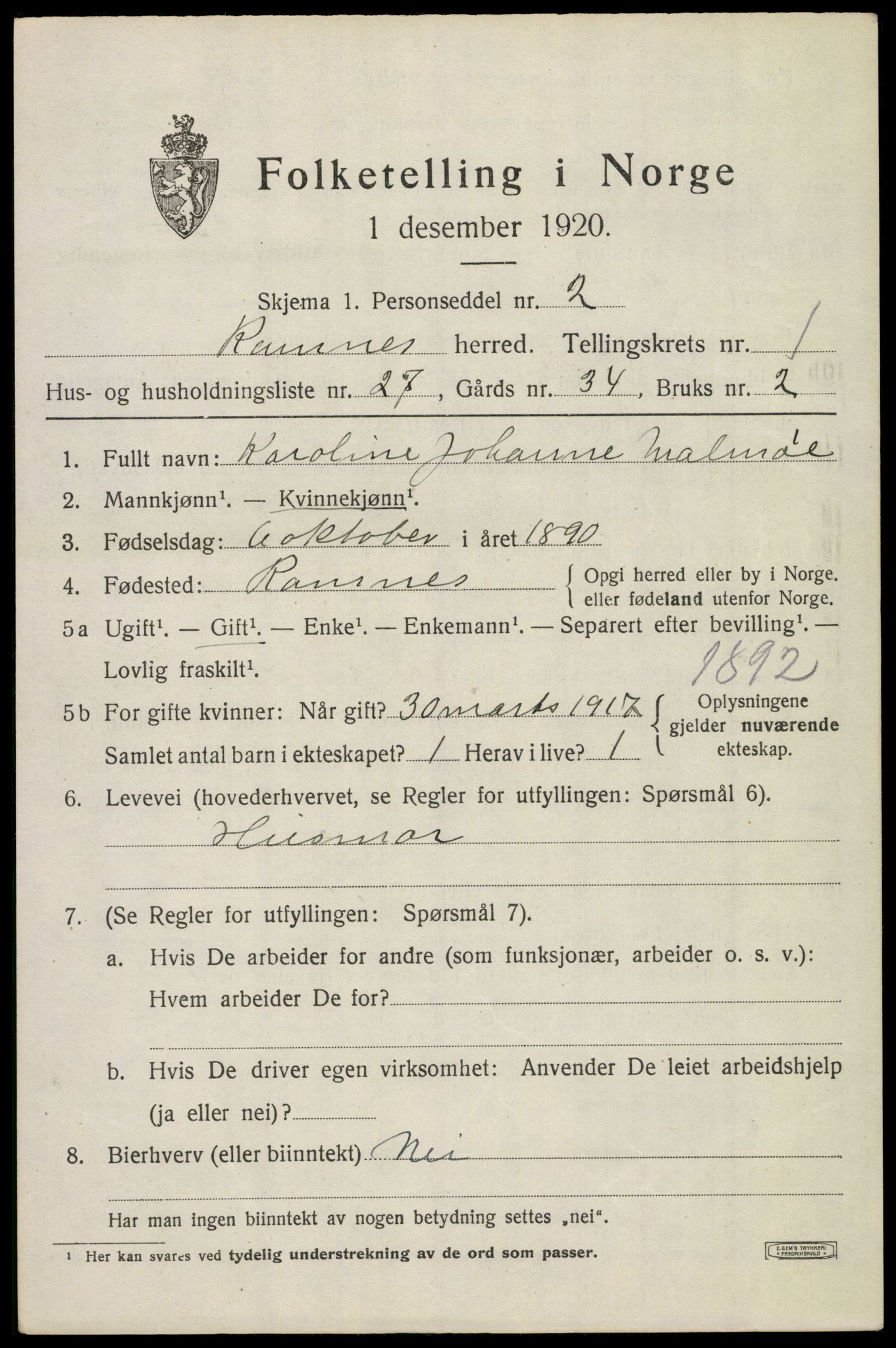 SAKO, 1920 census for Ramnes, 1920, p. 1470