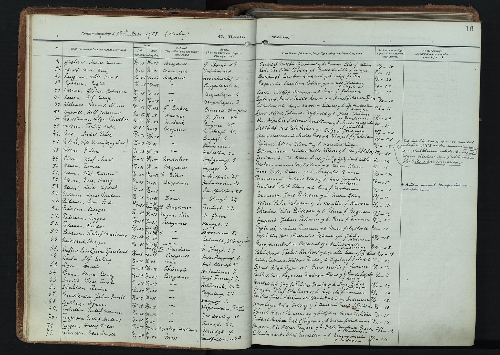 Bragernes kirkebøker, SAKO/A-6/F/Fc/L0009: Parish register (official) no. III 9, 1921-1939, p. 16