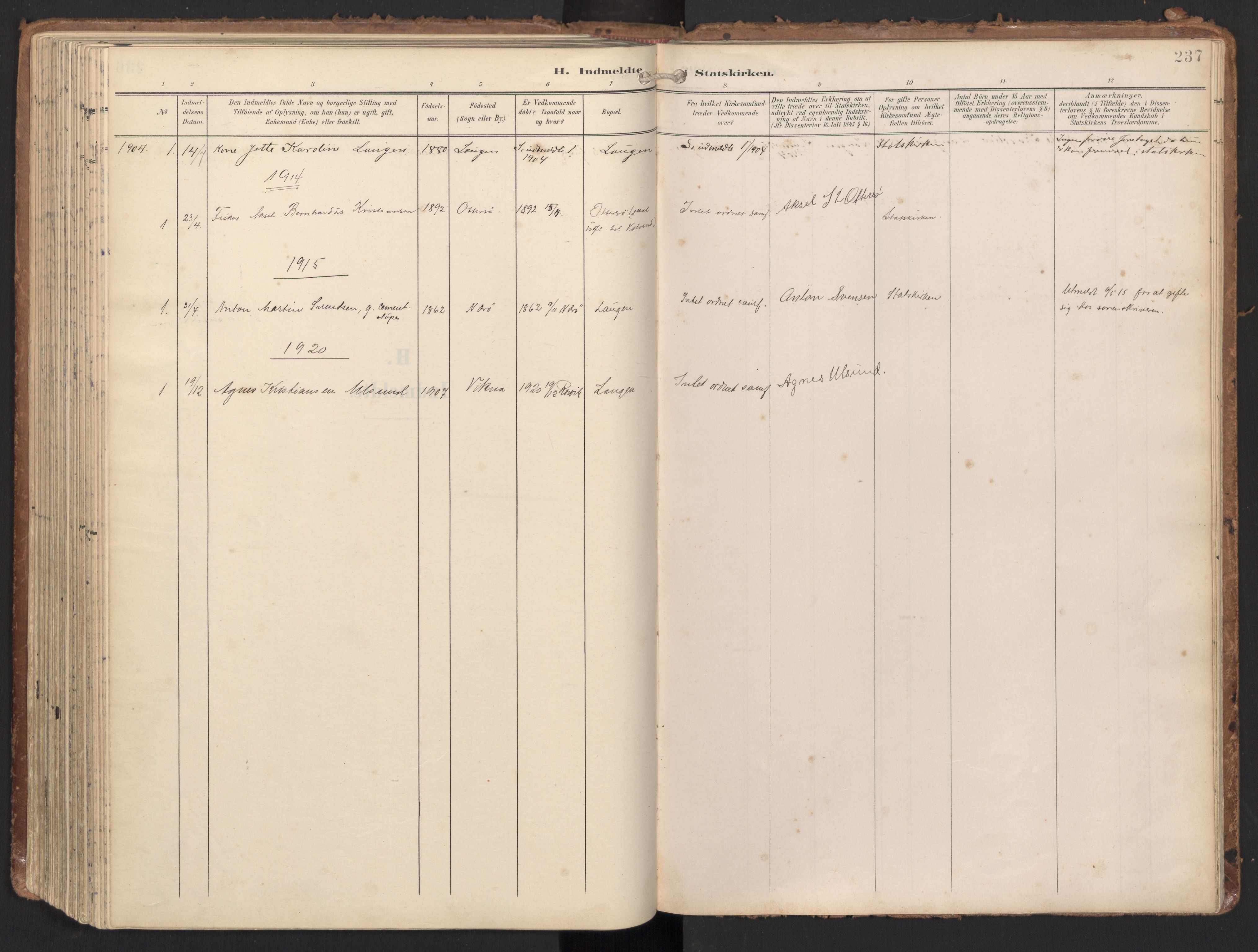 Ministerialprotokoller, klokkerbøker og fødselsregistre - Nord-Trøndelag, SAT/A-1458/784/L0677: Parish register (official) no. 784A12, 1900-1920, p. 237