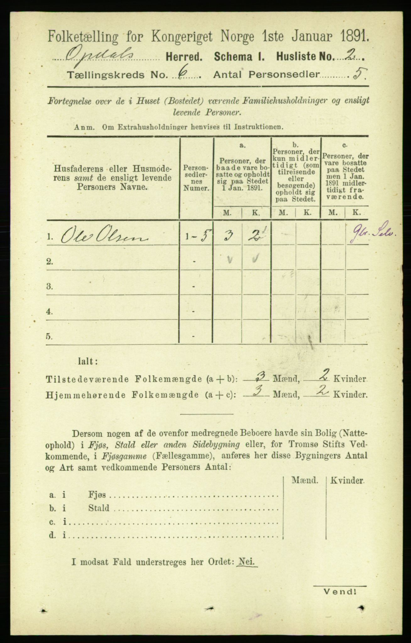 RA, 1891 census for 1634 Oppdal, 1891, p. 2673