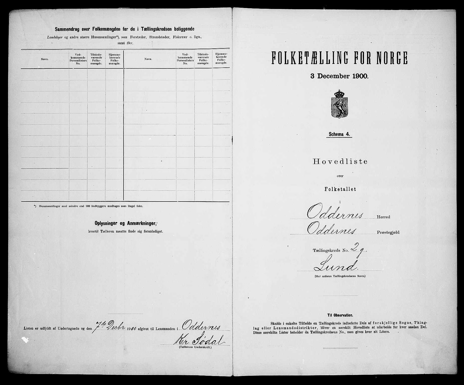 SAK, 1900 census for Oddernes, 1900, p. 39