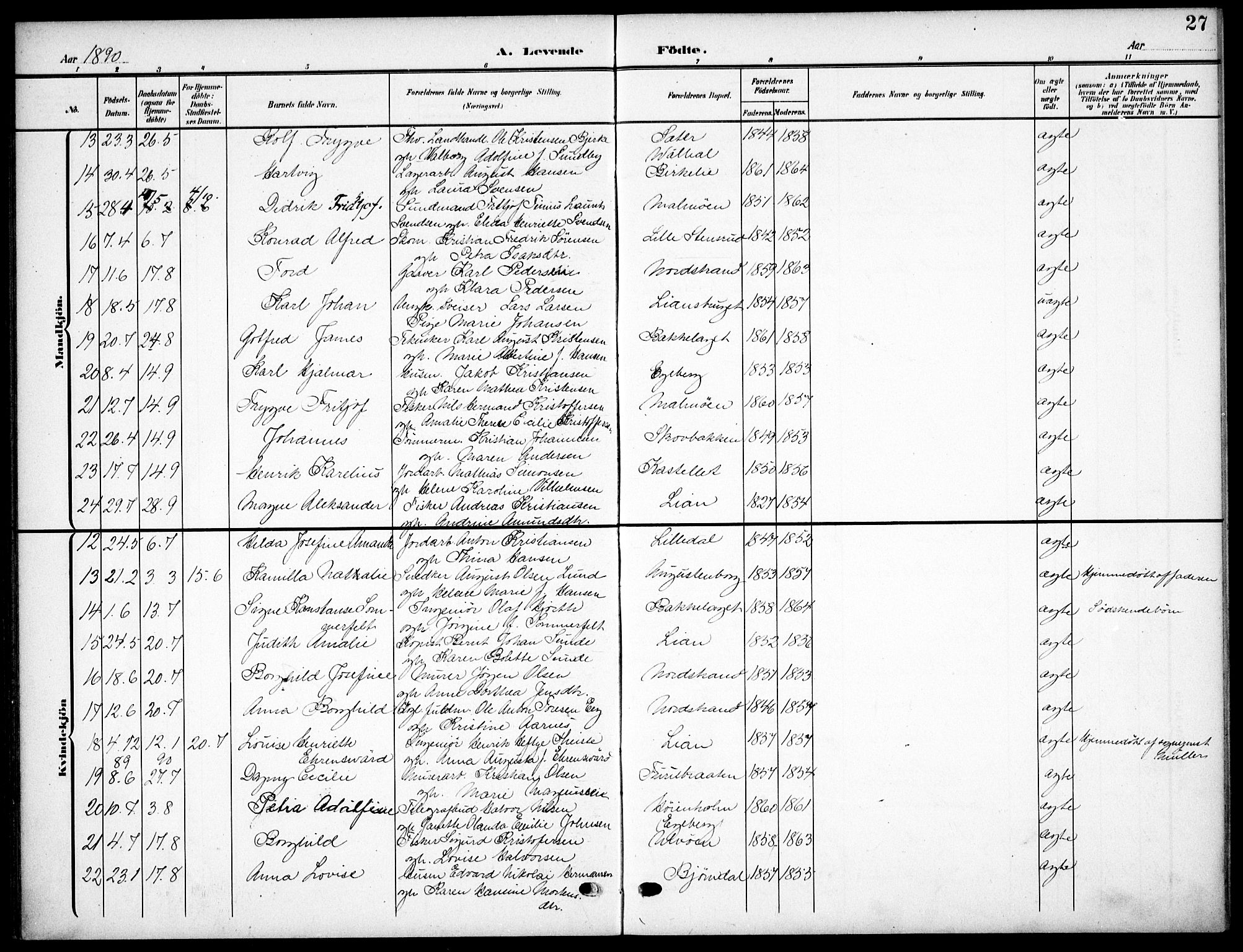 Nordstrand prestekontor Kirkebøker, AV/SAO-A-10362a/F/Fa/L0000: Parish register (official) no.  0, 1881-1900, p. 27