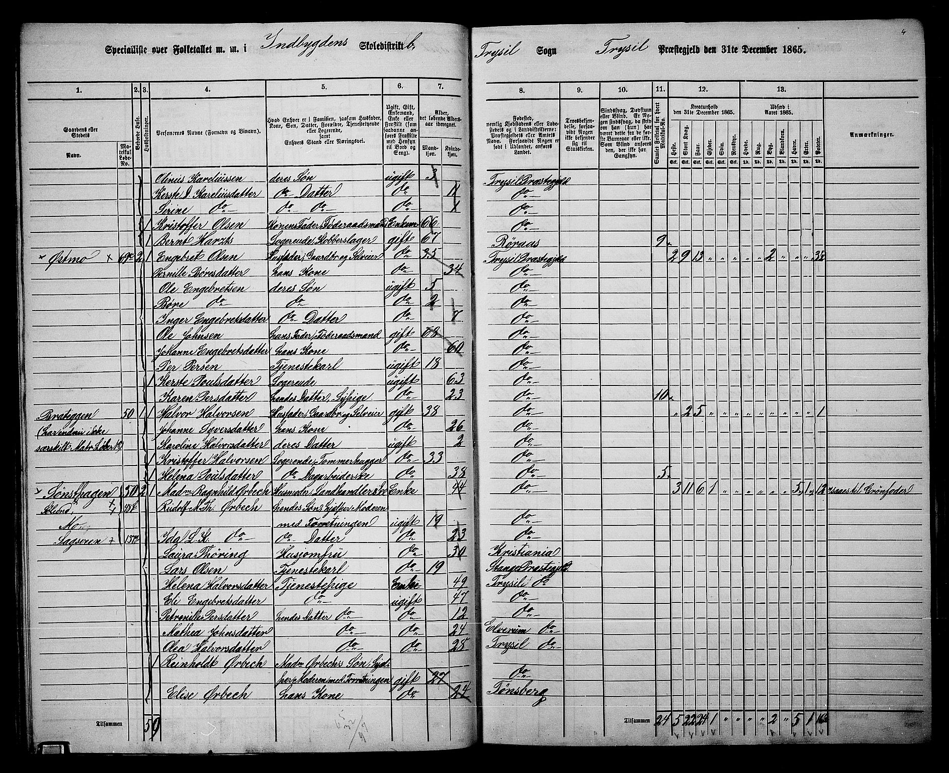 RA, 1865 census for Trysil, 1865, p. 33