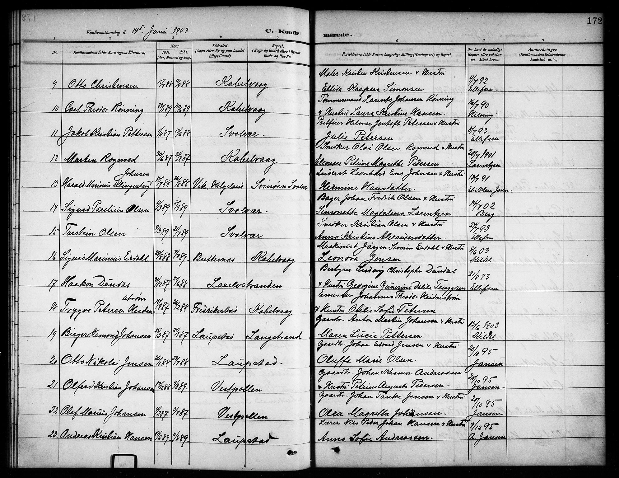 Ministerialprotokoller, klokkerbøker og fødselsregistre - Nordland, AV/SAT-A-1459/874/L1078: Parish register (copy) no. 874C07, 1900-1907, p. 172