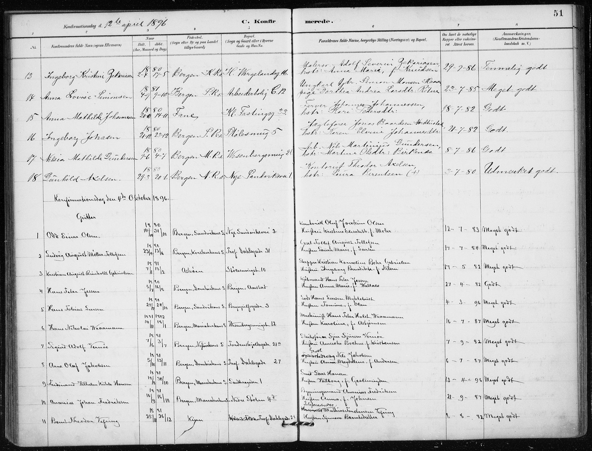 Mariakirken Sokneprestembete, AV/SAB-A-76901/H/Haa/L0013: Parish register (official) no. C 1, 1889-1900, p. 51