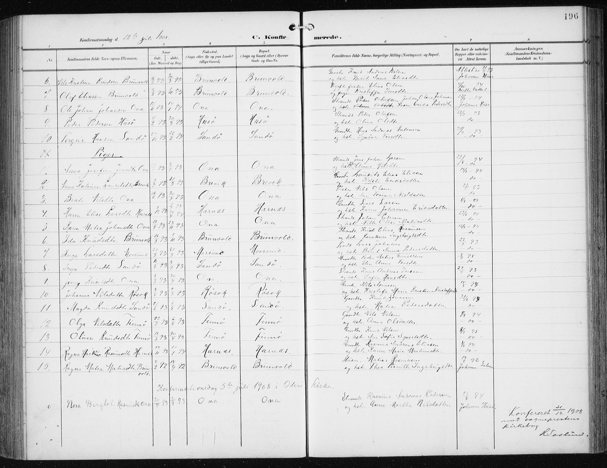 Ministerialprotokoller, klokkerbøker og fødselsregistre - Møre og Romsdal, AV/SAT-A-1454/561/L0733: Parish register (copy) no. 561C03, 1900-1940, p. 196