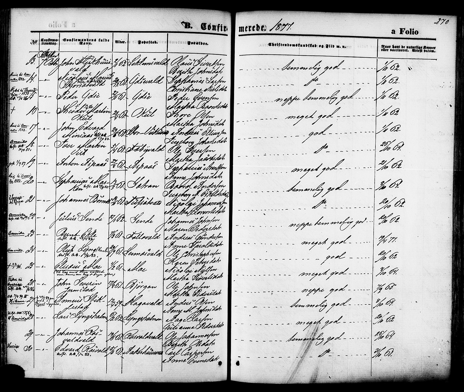 Ministerialprotokoller, klokkerbøker og fødselsregistre - Nord-Trøndelag, AV/SAT-A-1458/723/L0242: Parish register (official) no. 723A11, 1870-1880, p. 270